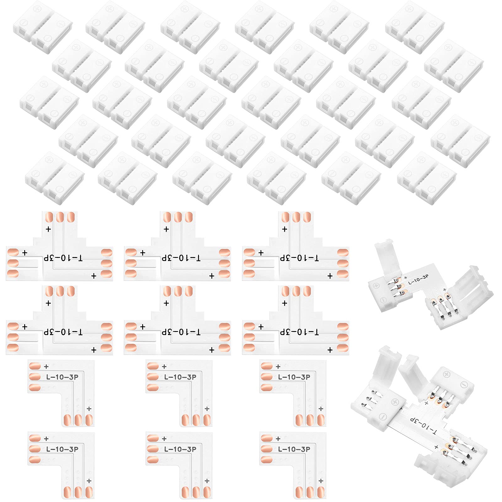 42 Pieces 3 Pin Led Strip Connector Solderless L Shape T Shape Led Strip Connectors Extension Adapter For 10 Mm Ws2811 Ws2812B S