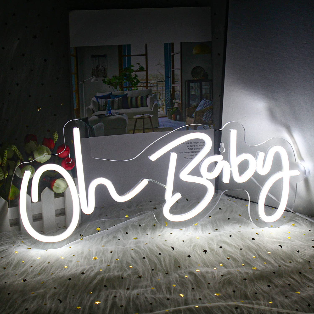Lucunstar Neon Sign Oh Baby,Oh Baby Sign,Neon Light Oh Baby White Neon Sign For Wall Decor Neon Lights Sign Oh Baby Word Led Neon For Nursery Bedroom Game Party,Baby Shower Room Decor(16.5&quot;X6.9&quot;)