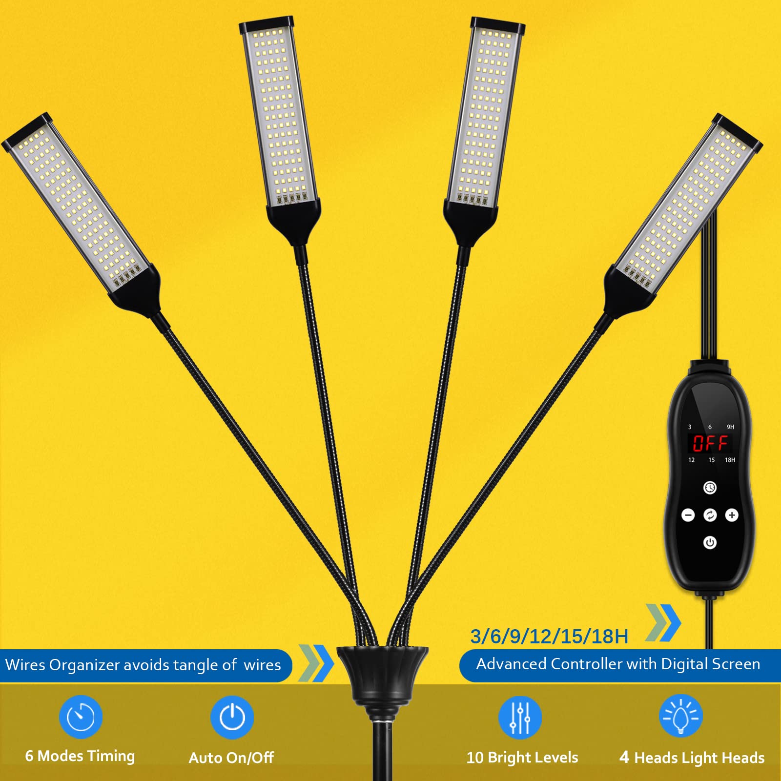 Grow Lights for Indoor Plants, 360pcs LEDs Full Spectrum led Grow Light with Auto On/Off Timing 3/6/9/12/15/18H, 10 Dimmable Lev