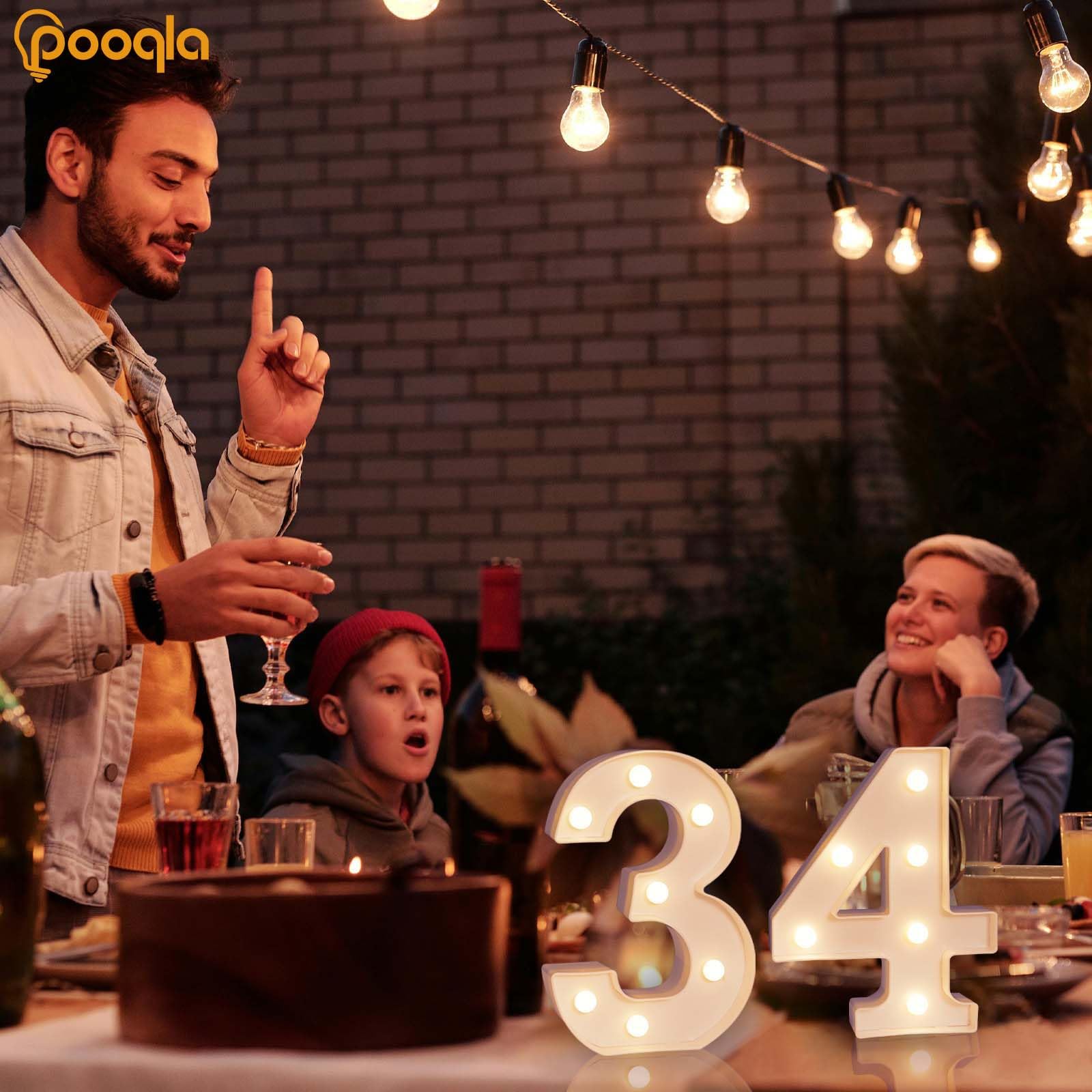 Pooqla Decorative Led Light Up Number Letters, White Plastic Marquee Number Lights Sign For 34Th Birthday Party Wedding Decor Battery Operated Number (34)