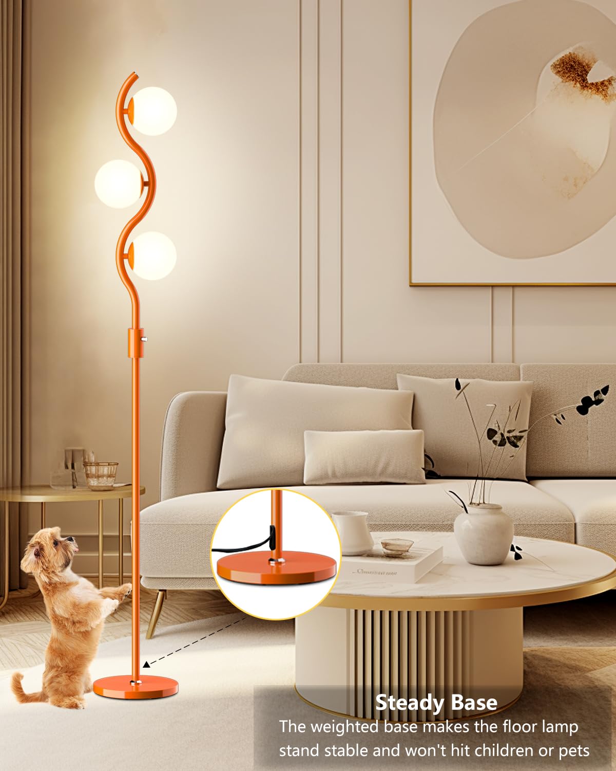 Lightdot Dimmable Floor Lamp - 3 Globe, 3000K G9 Bulbs, Stepless Brightness, Orange, Mid Century Modern - Model LFLL
