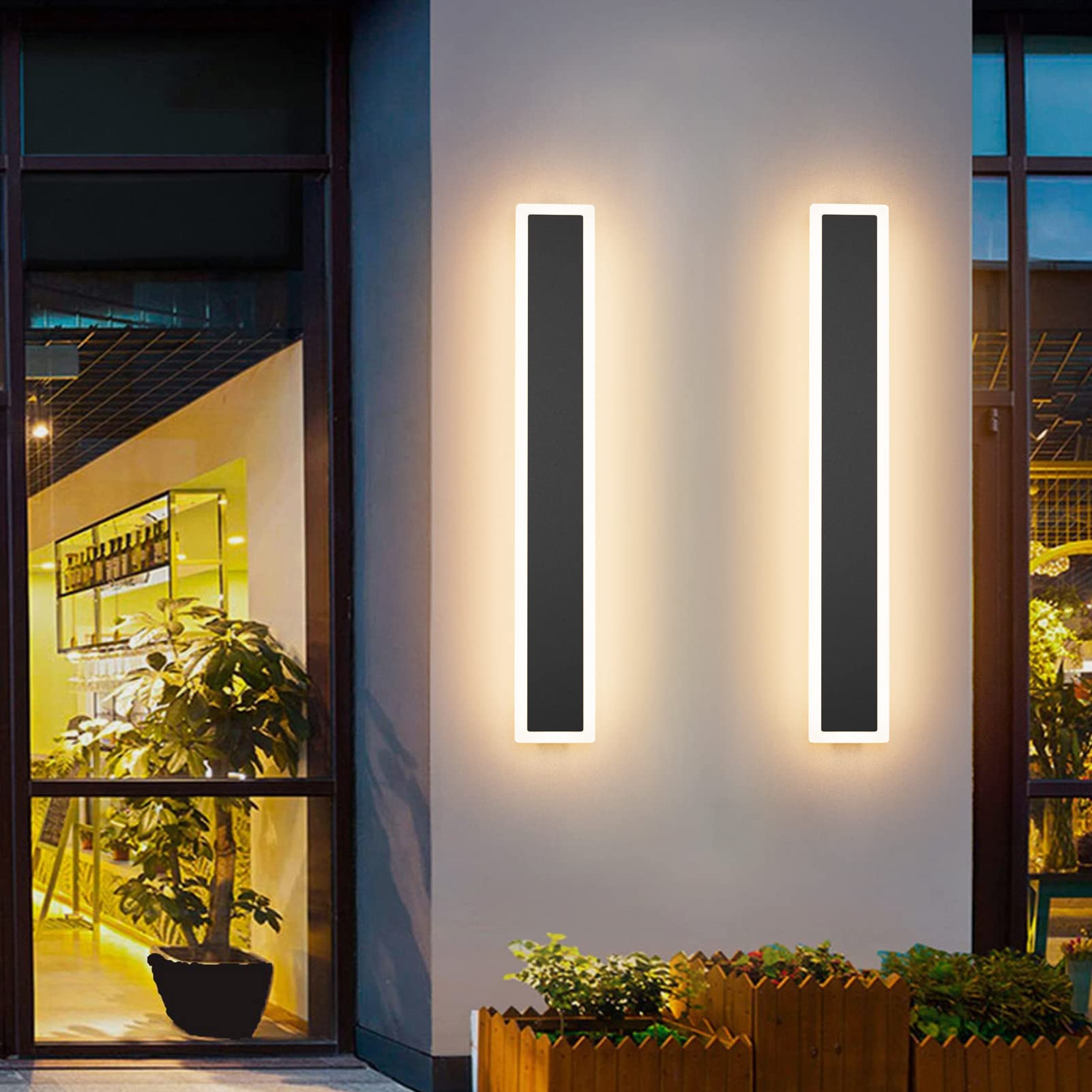 Aipsun Outdoor LED Wall Light, 23.6in Modern Black Sconce, 2 Pack, enhanced Acrylic, Warm Light 3000K