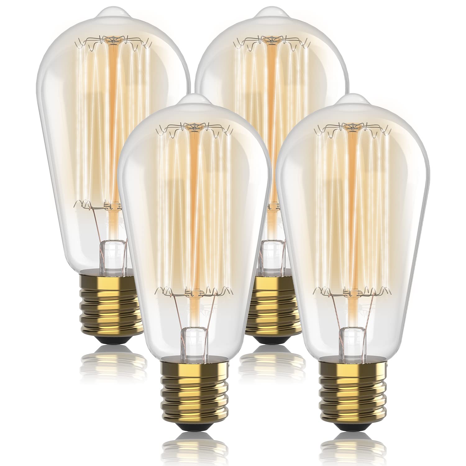 Hudson Bulb Co. Vintage Incandescent Edison Light Bulbs 60W (4 Pack)- E26/E27 Base 2100K Dimmable Decorative Lightbulbs For Outd