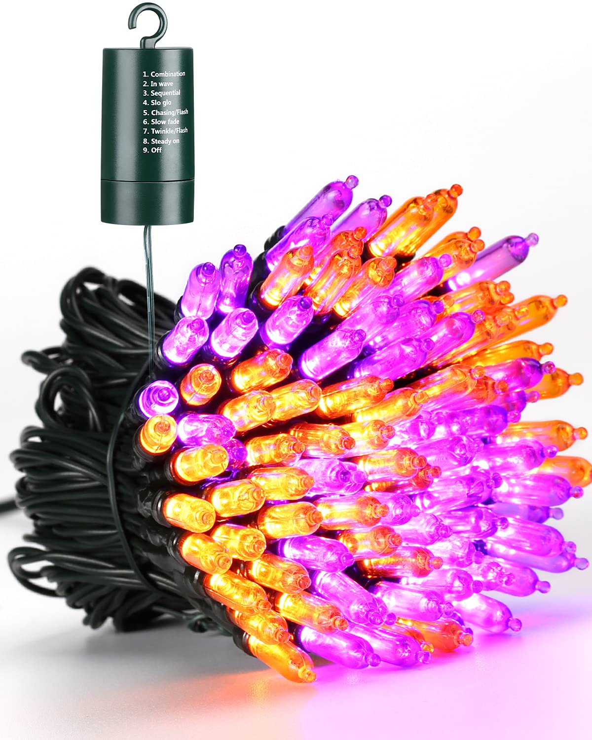 Flacchi Orange Purple Halloween String Lights 100 LED 33 ft Battery Operated String Lights Waterproof 8 Modes & Auto Timer Mini