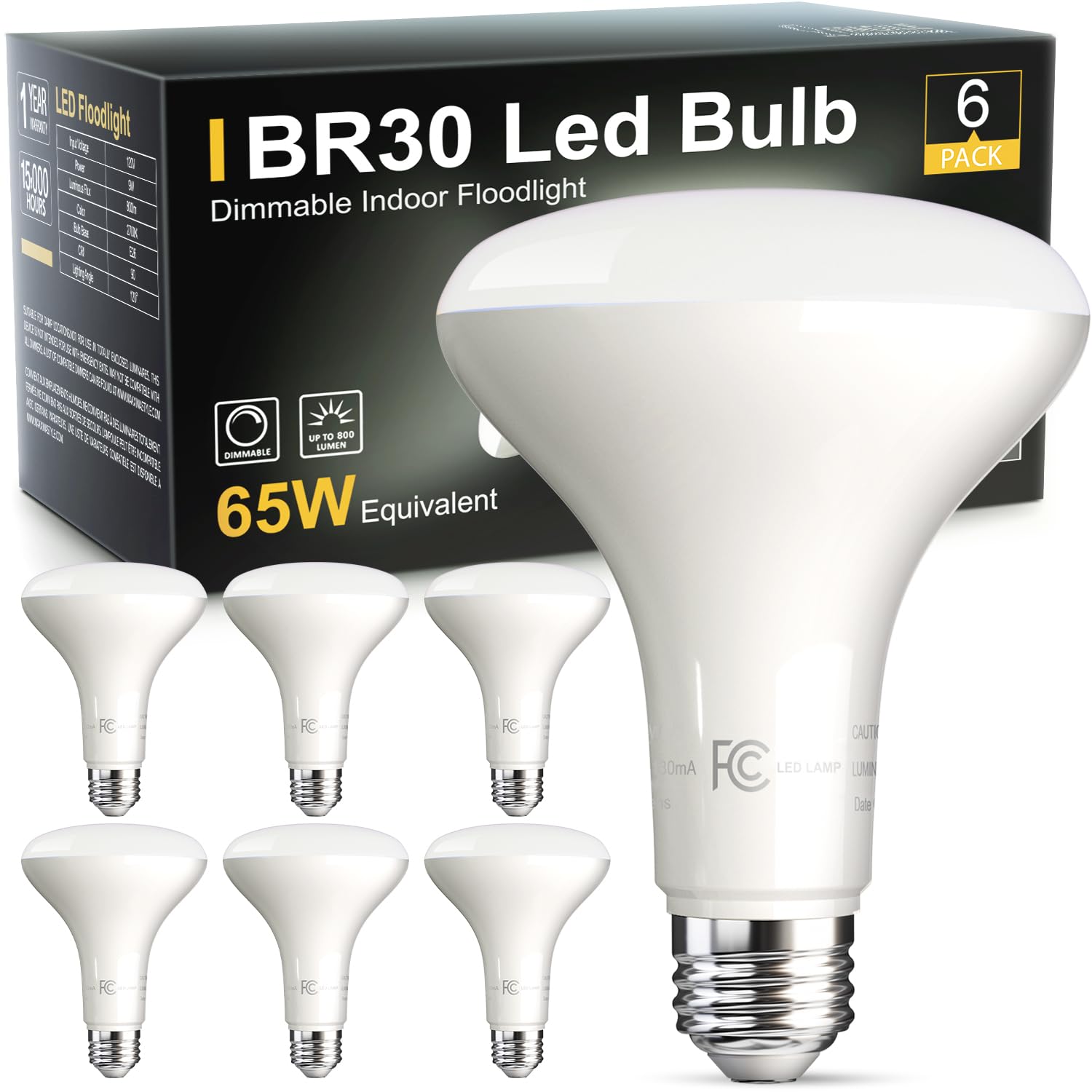 Led Flood Light Bulb Indoor, Dimmable Br30 Recessed Can Light Bulbs, 65 Watt Equivalent Efficient 9W, Daylight White 5000K, E26 