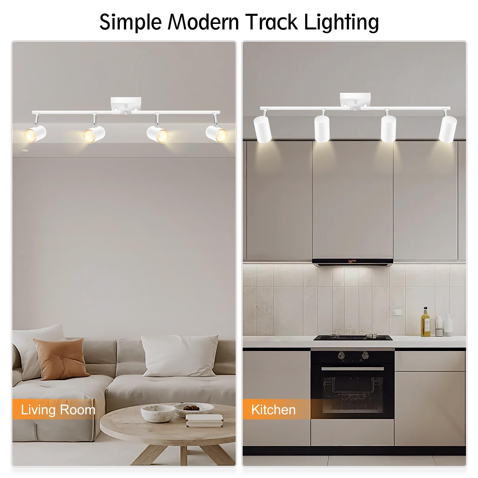 Boostarea 4-Light Track Lighting Kit, Modern Track Lighting Fixtures Ceiling, Rotatable Light Heads, Flush Mount Ceiling Spotlig