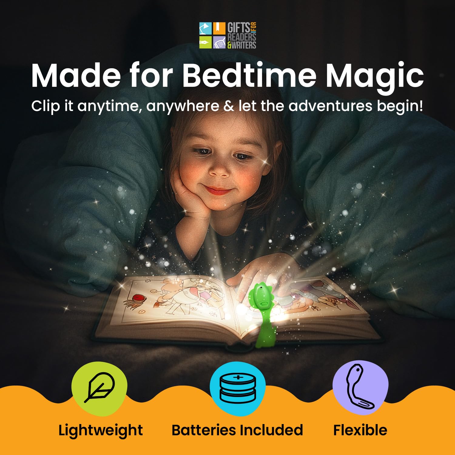 Gifts For Readers & Writers Bookmark Reading Light Dino Green - 2In1 Clip On Bookmark Kids Book Light For Reading Night In Bed,