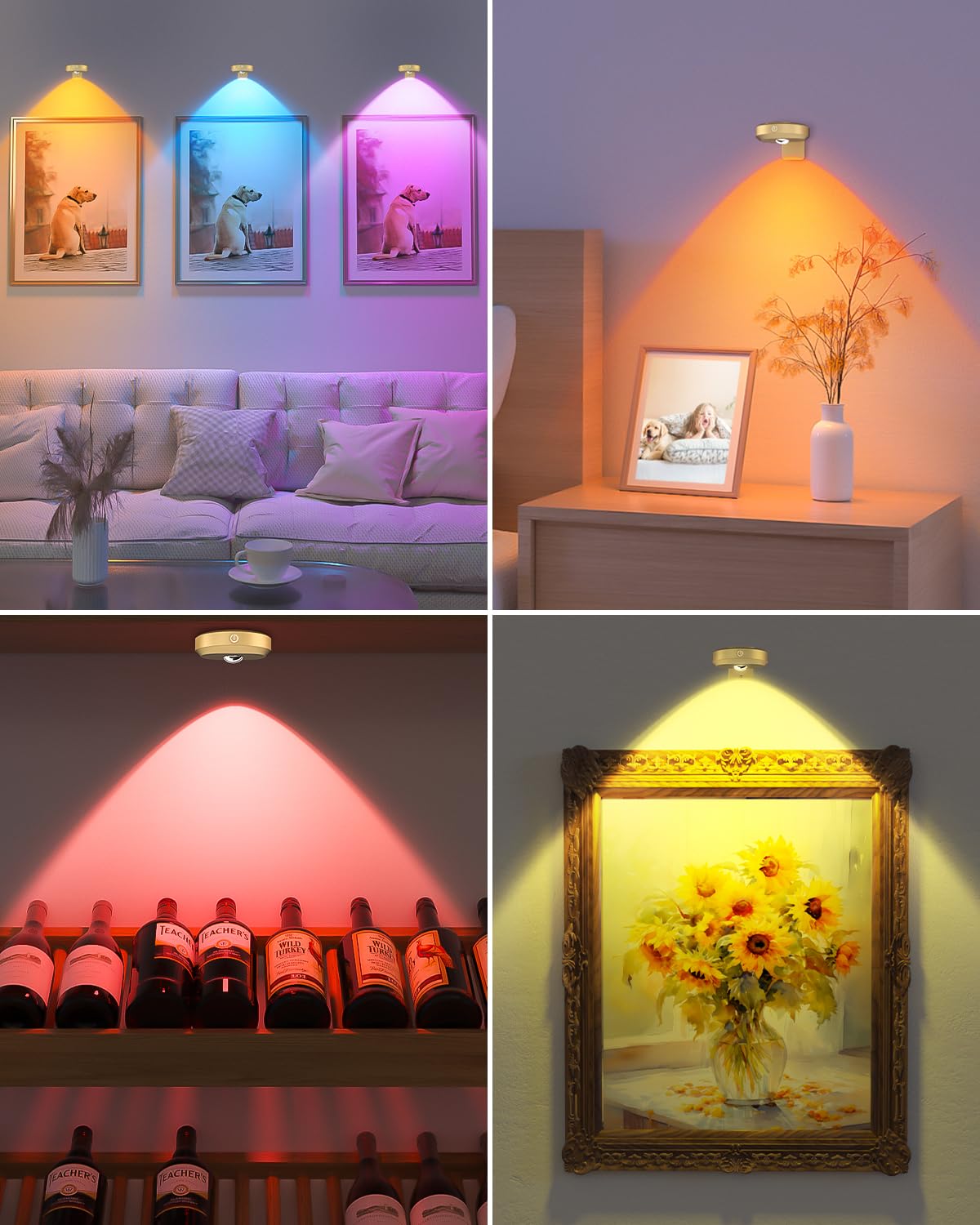 Willed Wireless Picture Lights For Wall,Puck Lights With Remote,1200Mah Rechargeable Battery Operated Wall Lights,9Rgb Colors,Di