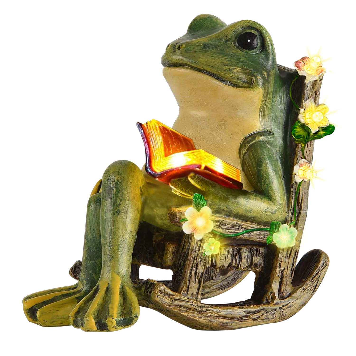 Solar Garden Statues Miniature Frog Figurine Thanksgiving Decor with Succulents and 7 LED Lights Outdoor for Patio Yard Balcony 