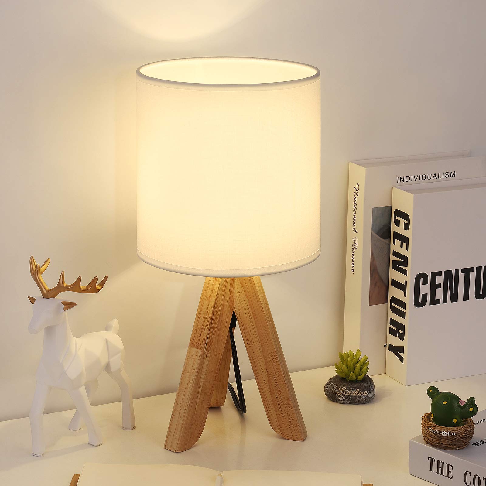 Bty Small White Table Lamp - Cute Desk Lamp With Fabric Shade & Tripod Base For Kids & Office