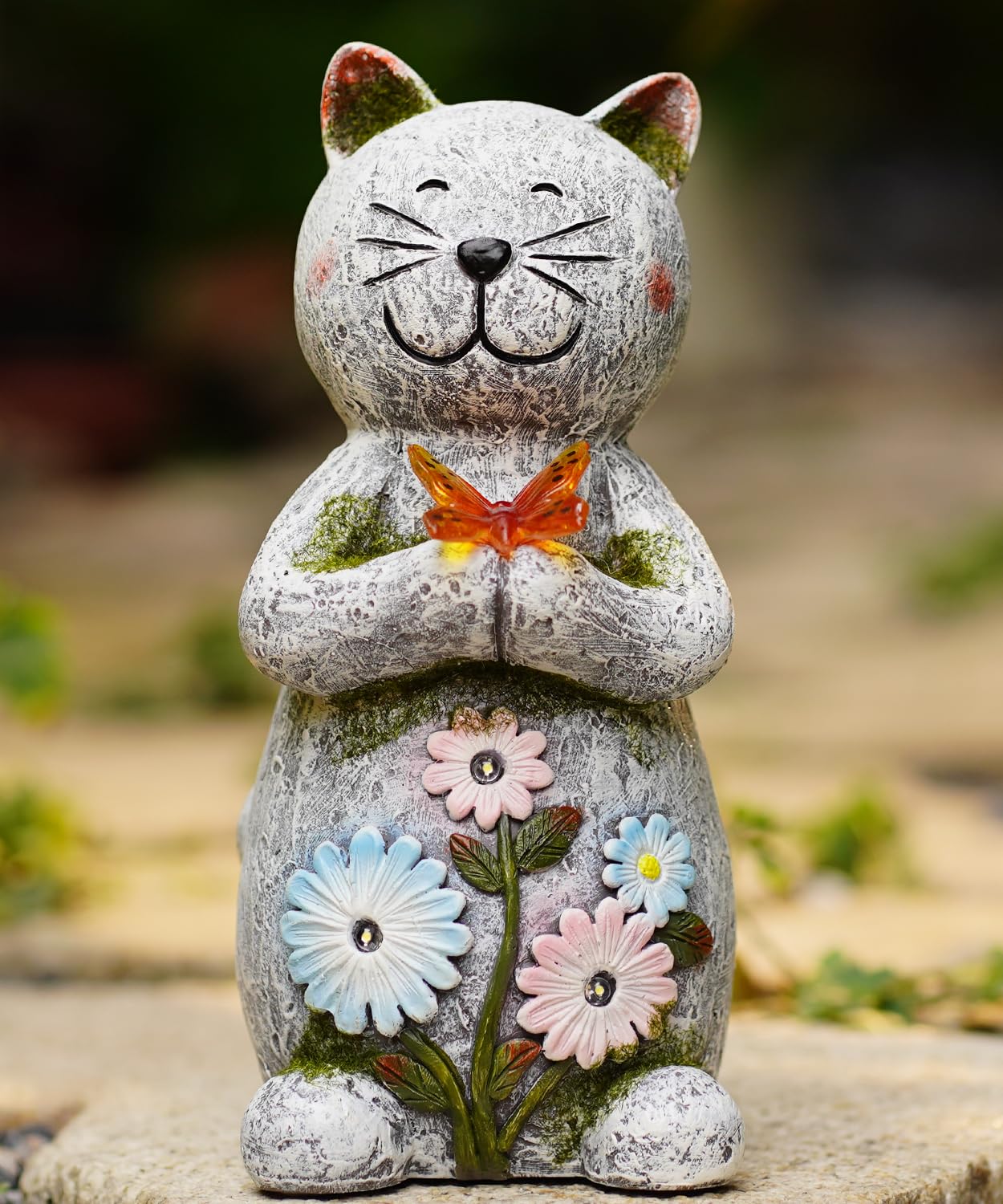 Fashionoda Solar Garden Statue Cat Figurine - Outdoor Decoration With Butterfly For Garden Yard Lawn Home Decor Outside : Unique Gifts For Mom Grandma