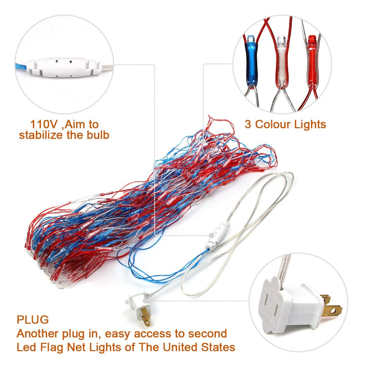 realization LED Flag String Lights, Waterproof, 6.5ft x 3.3ft, Red, White, Blue, Model TSD-200W-5/S for Yard, Garden,
