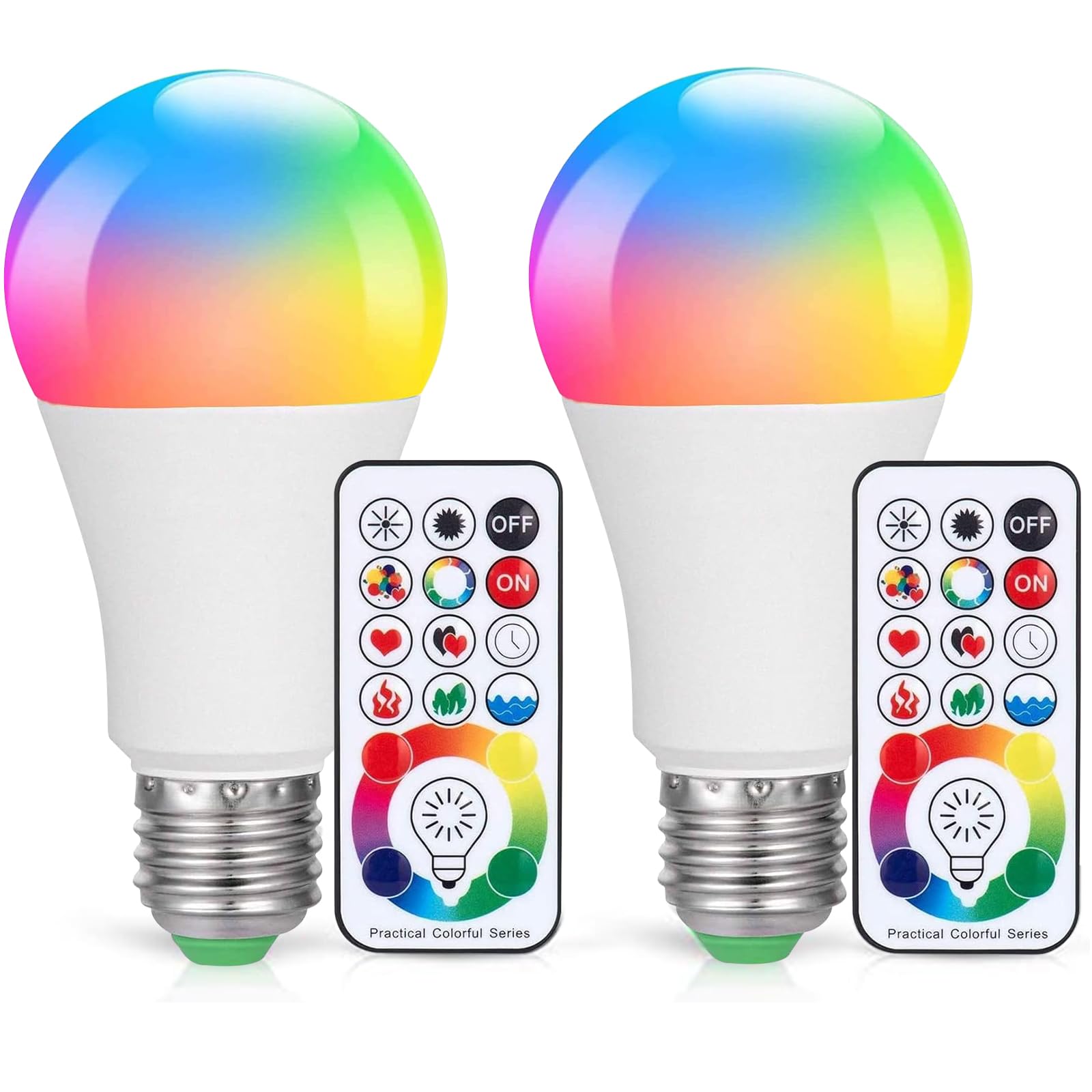 LED Light Bulbs Christmas, 2 Pack Dimmable E26 LED Light Bulb, 10W RGBW Color Changing Light Bulb with Remote Control, Decorative Lights, Mood Light Bulb, Great for Home Decor, Stage, Party and More