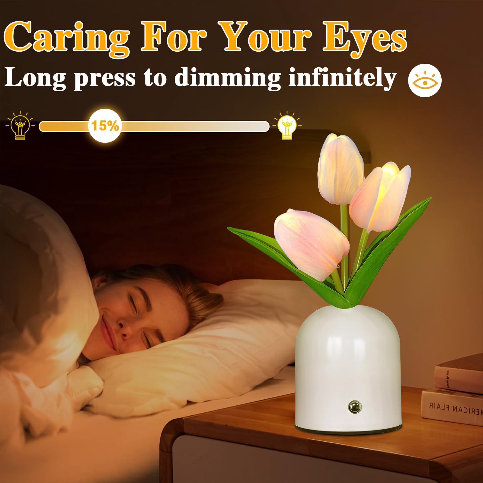 Zqpbled Birthday Gifts For Women/Mom Table Lamp  3 Color Crystal Flower Bedside Lamps Infinitely Dimming With Usb Charge Small Night Light Nightstand Touch Lamp For Bedroom (S-Pink)