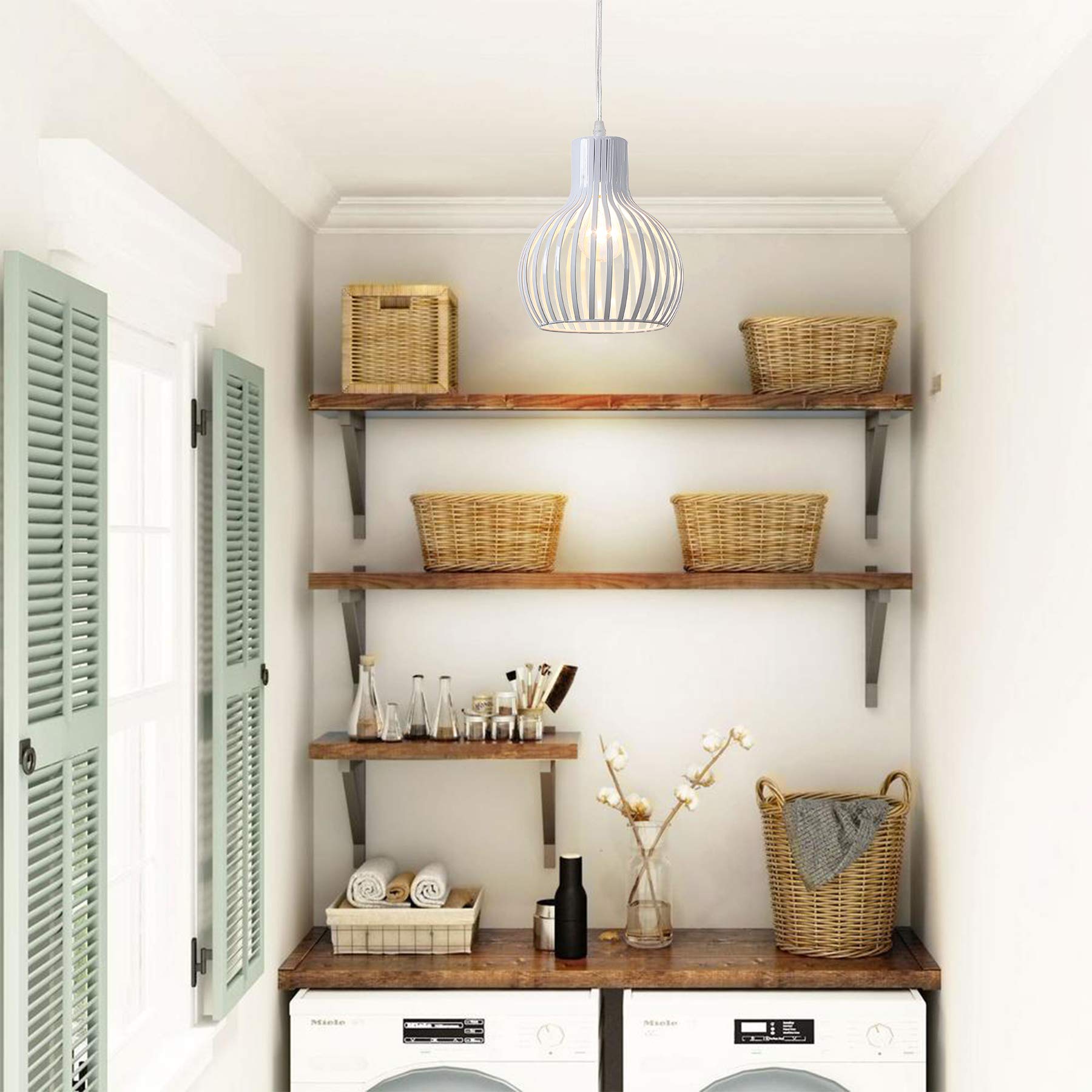 Riomasee Industrial Plug In Pendant Lighting Metal Wire Cage Hanging Light Fixture With 14.27 Ft Hanging Cord And On/Off Switch