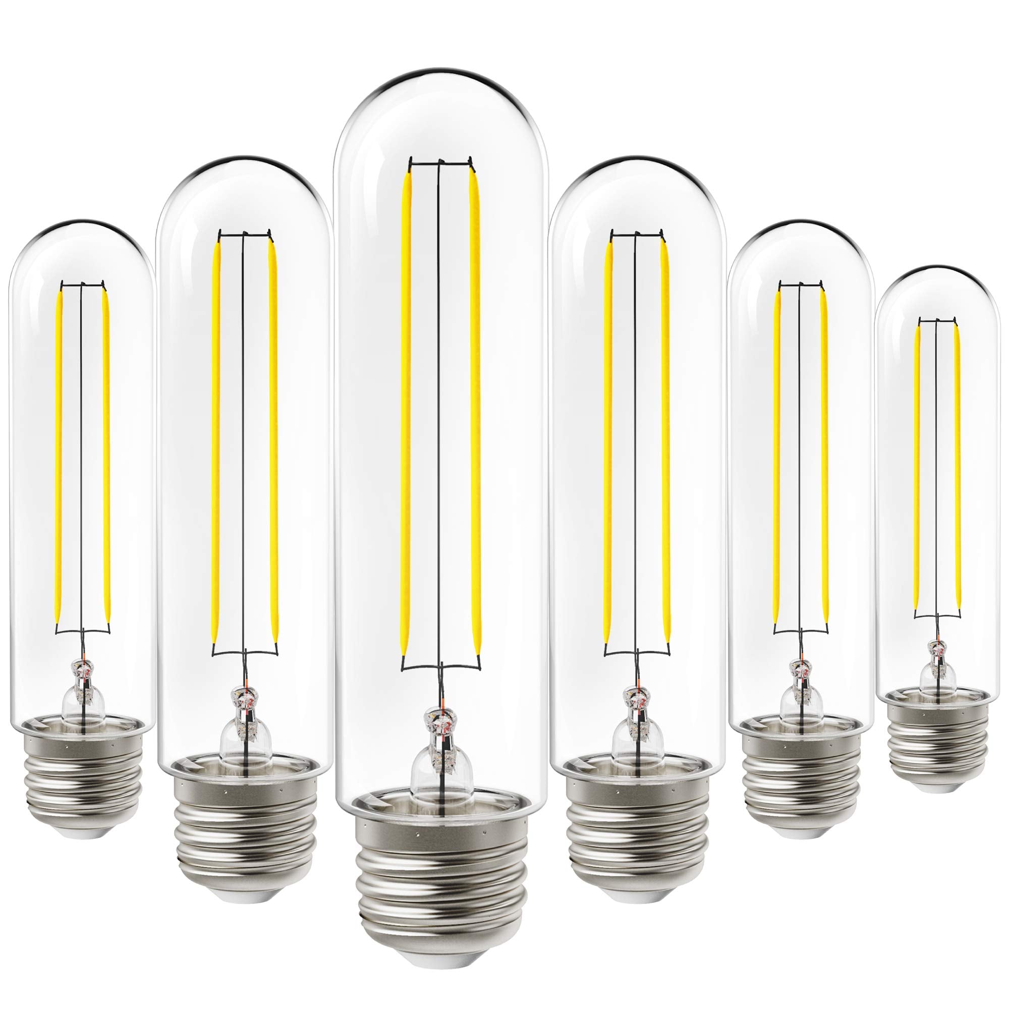 Sunco Lighting 6 Pack 5W=40W Dusk To Dawn Outdoor T10 Light Tubular Led Bulbs, Cri90 2700K Soft White E26 Base, 450 Lumens, Vint