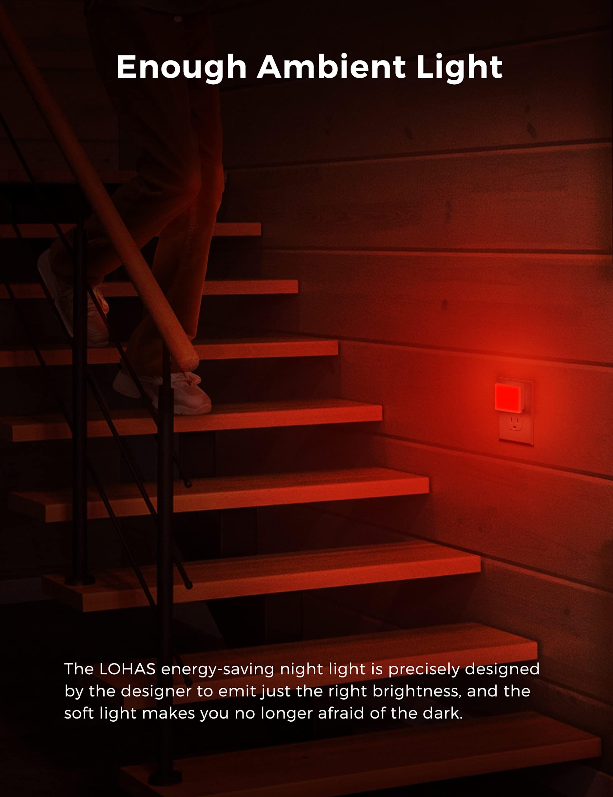 L Lohas Led Red Night Lights Plug Into Wall 2-Pack, 0.3W Plug In Night Light, Dusk To Dawn, Bright Nightlight Auto-On/Off, For A