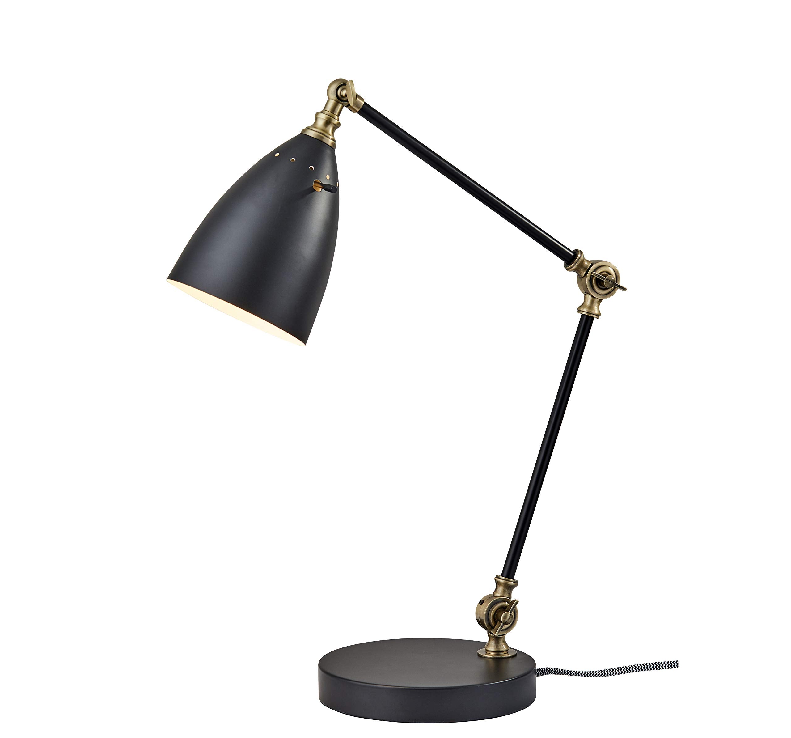 Adesso Boston Desk Lamp 3904-01, 18.5 in., Metal, Black with Antique Brass Accents, 40W Standard/LED