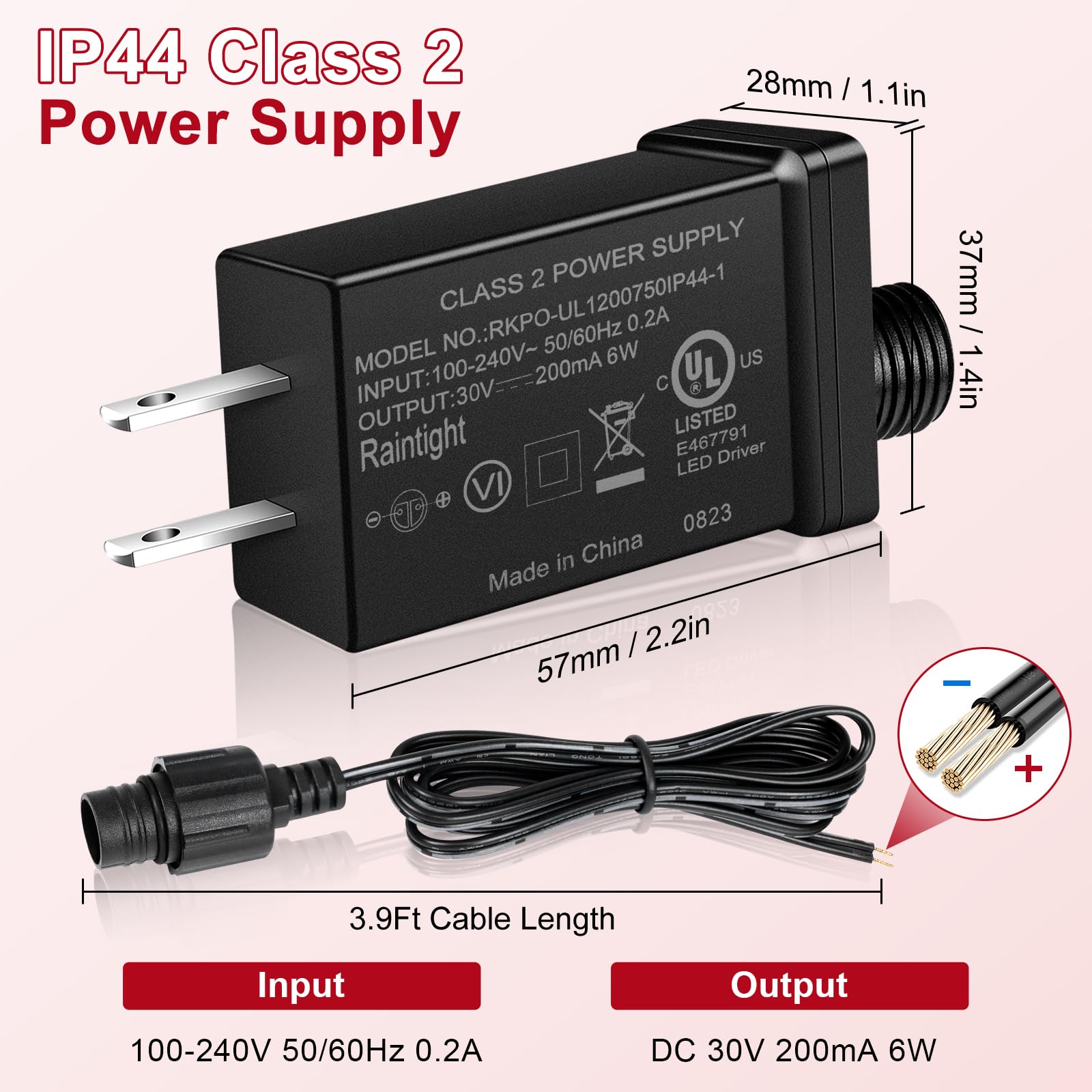 30V 6W Class 2 Power Supply, Ip44 Waterproof Led Low Voltage Power Adapter, Ac 120V To Dc 30V Replacement Yard Inflatable Adapte