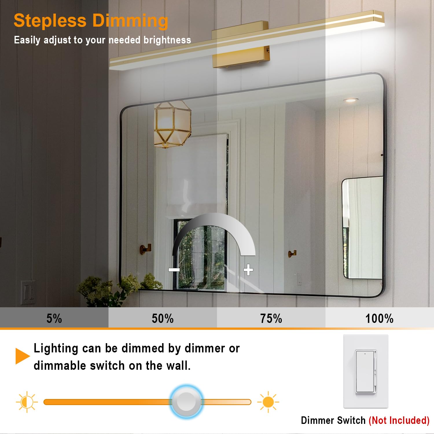 Sinerise Led Modern Bathroom Vanity Light Fixtures (40-Inch, 3000K/4000K/6000K, Dimmable), Gold Modern Acrylic Bathroom Wall Lig