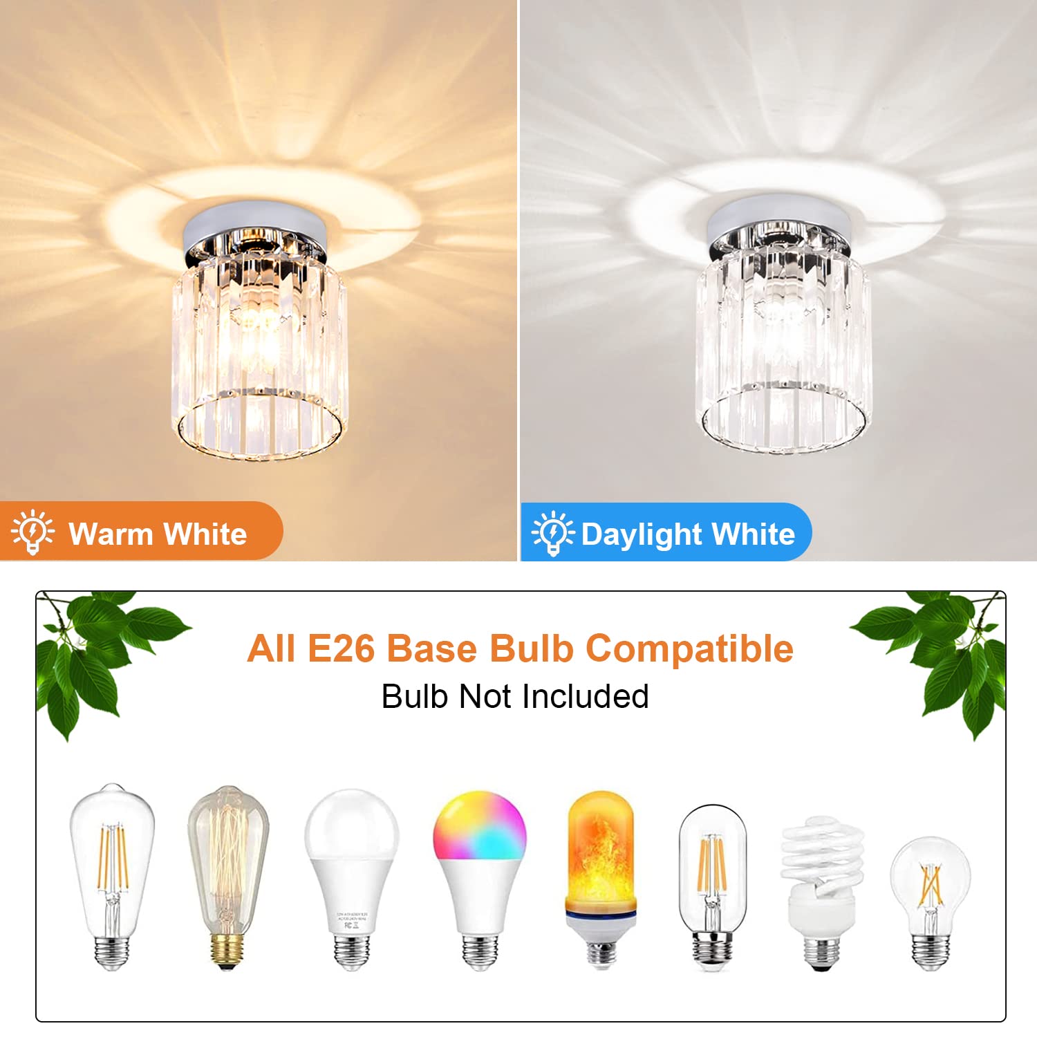 TISLYCO Mini Semi Flush Mount Ceiling Light Fixture, 2 Pack, Silver, 4.6inx4.7in - Modern Crystal Design for Hallway, Dining, Living Room