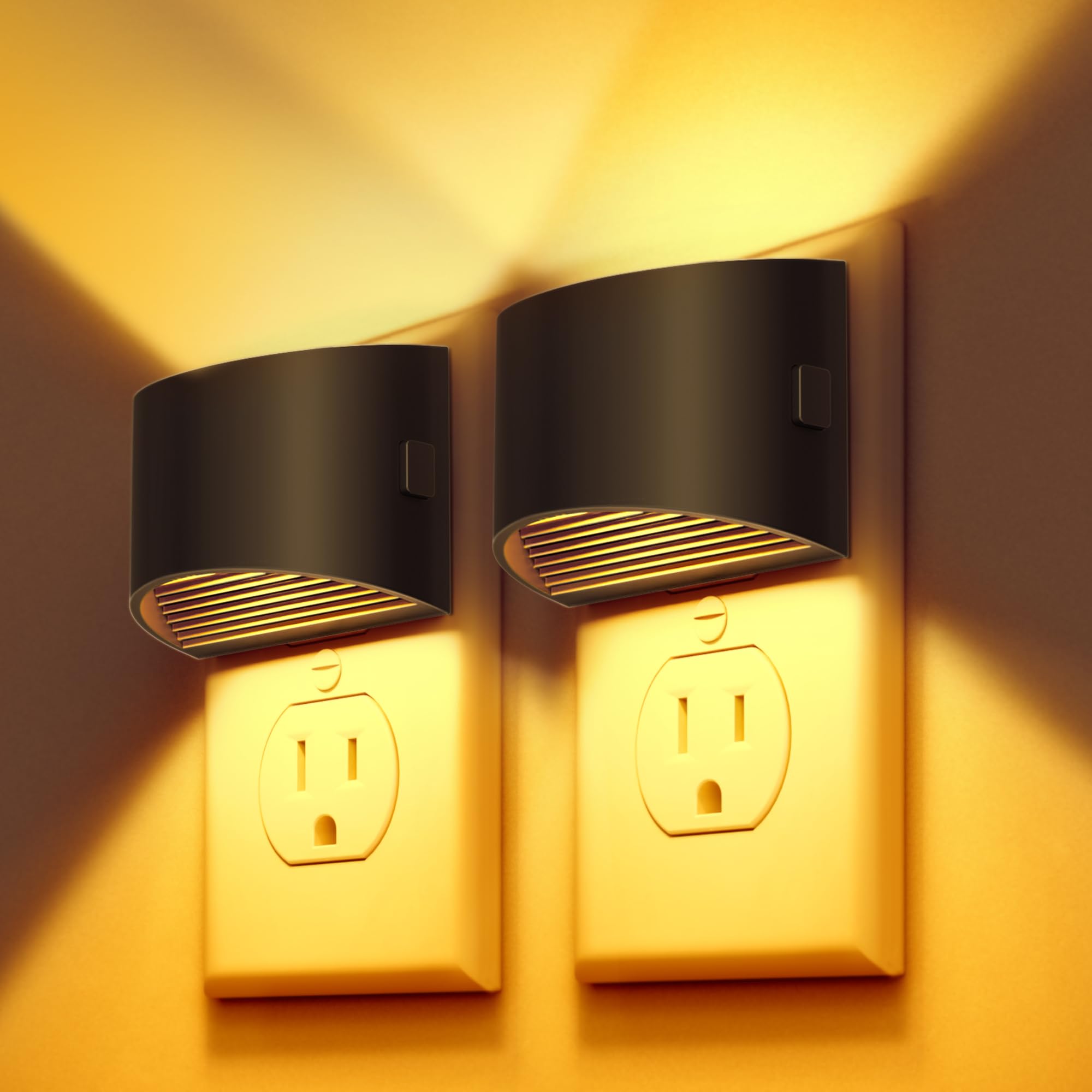 DORESshop LED Night Light, Dusk to Dawn Sensor, Adjustable Brightness, 2 Count, Amber, Model D-GY10707US-2