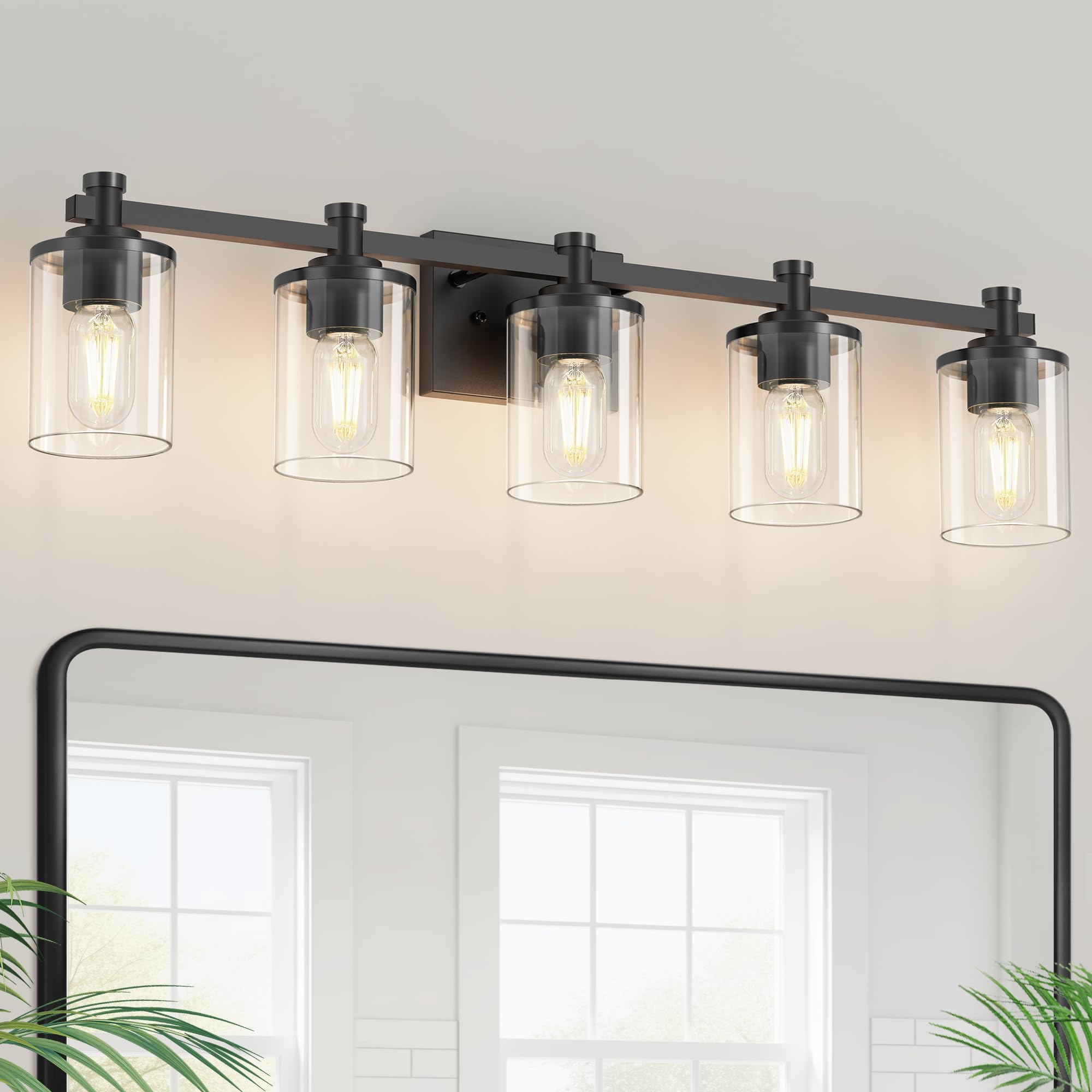 L LOHAS LED 5-Light Bathroom Vanity Light Fixture, Black Metal with Clear Glass Shade, Modern Design for Mirror or Hallway