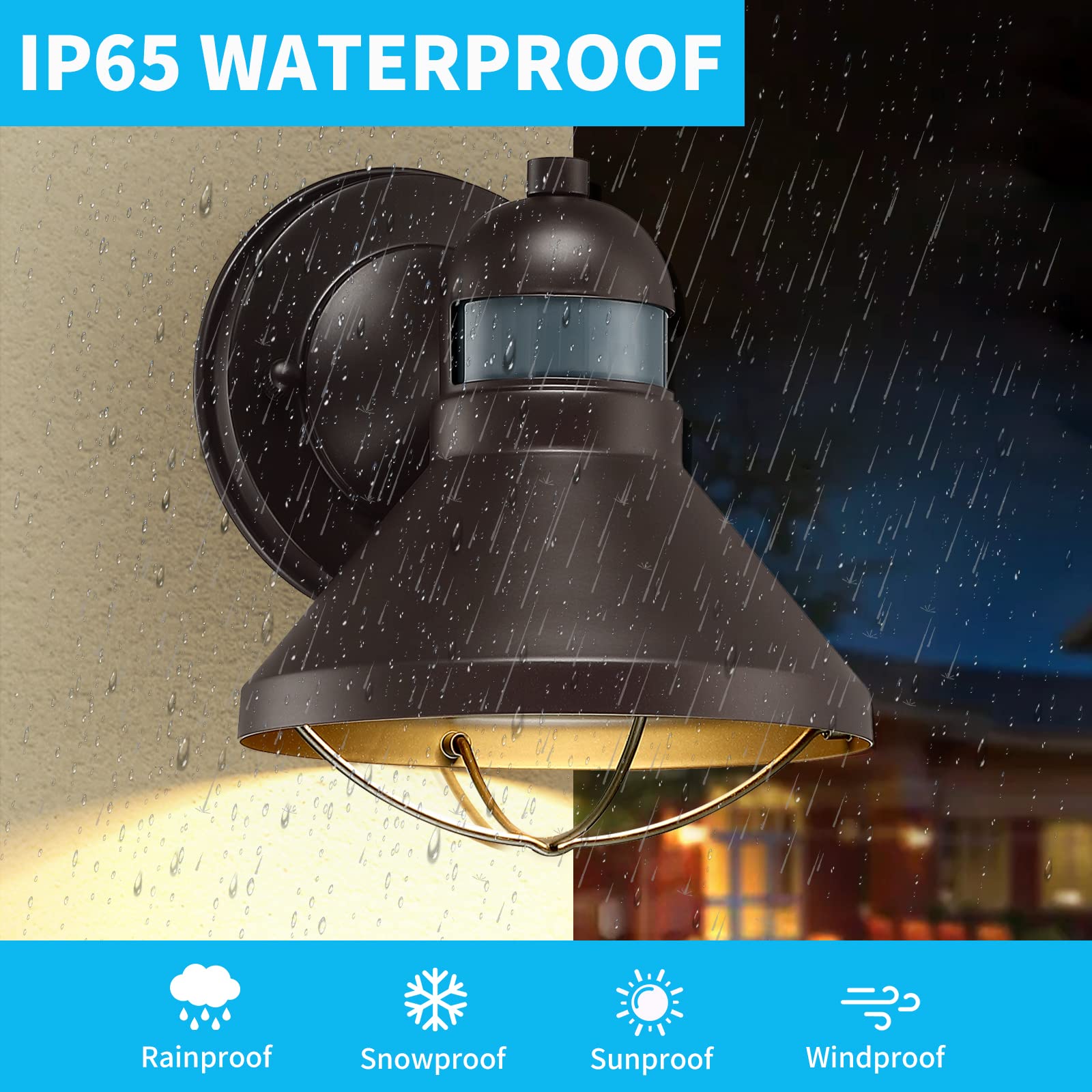 Lonedruid Motion Sensor Led Outdoor Barn Light - Brown Wall Lantern For Porch And Garage