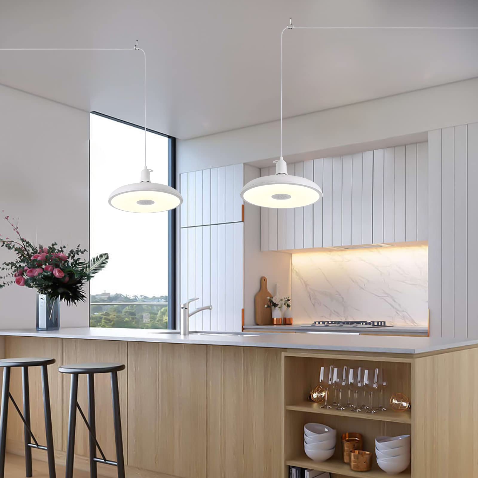 Horevo Plug In Pendant Light Hanging Light Fixture For Kitchen Island 18W Farmhouse Adjustable Pendant Lighting With Color Chang