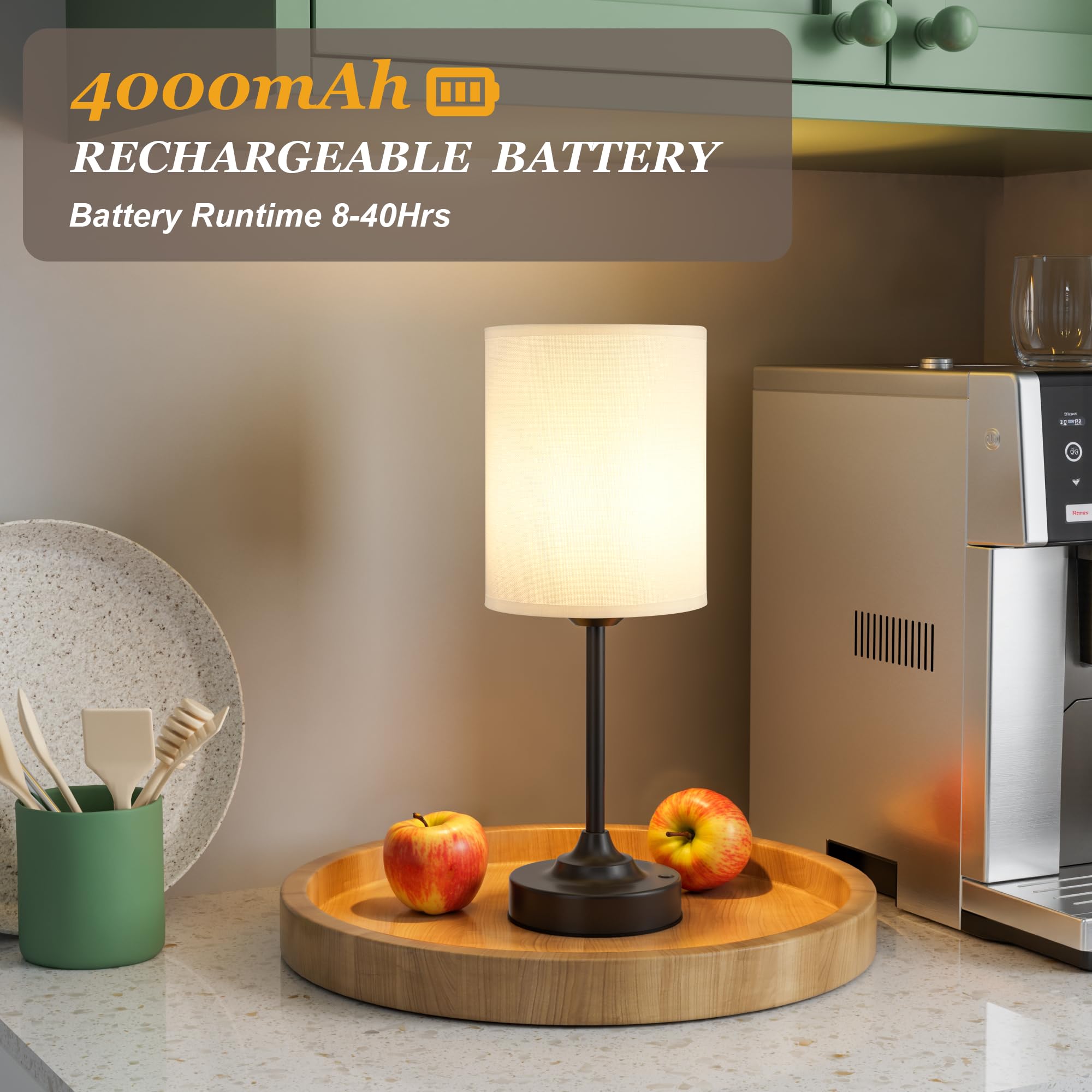 Touch Control Cordlss Table Lamp  Usb-C Rechargeable Lamp With Stepless Dimming  4000Mah Battery Operated Bedside Lamp For Bedroom  Living Room  Night Light & Emergency Lighting  Black  2 Pack