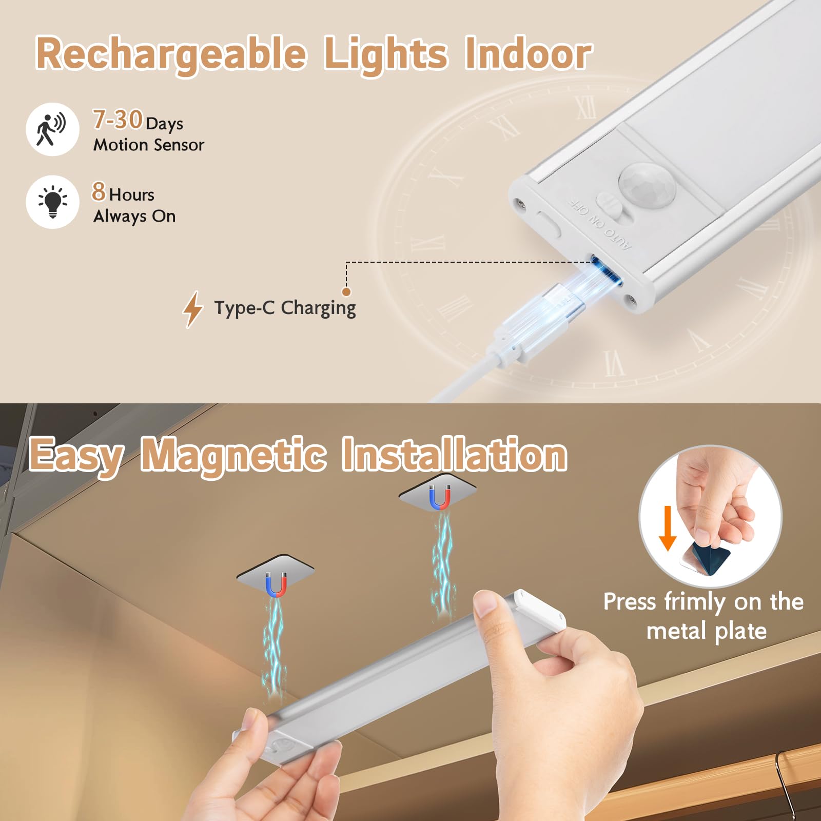 LNRYY Under Cabinet Lighting Wireless 4-Pack Motion Sensor Dimmable 12in LED Lights White/Warm/Natural