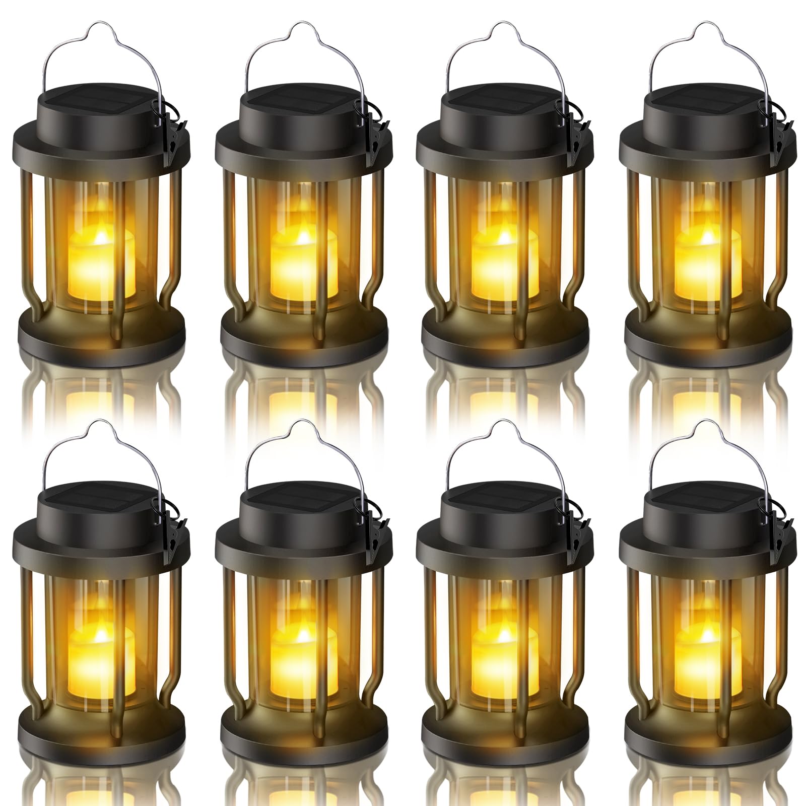 FriutShine Solar Lantern – Flickering Flameless Candle, Weatherproof, 8 Pack, Black, Model L01