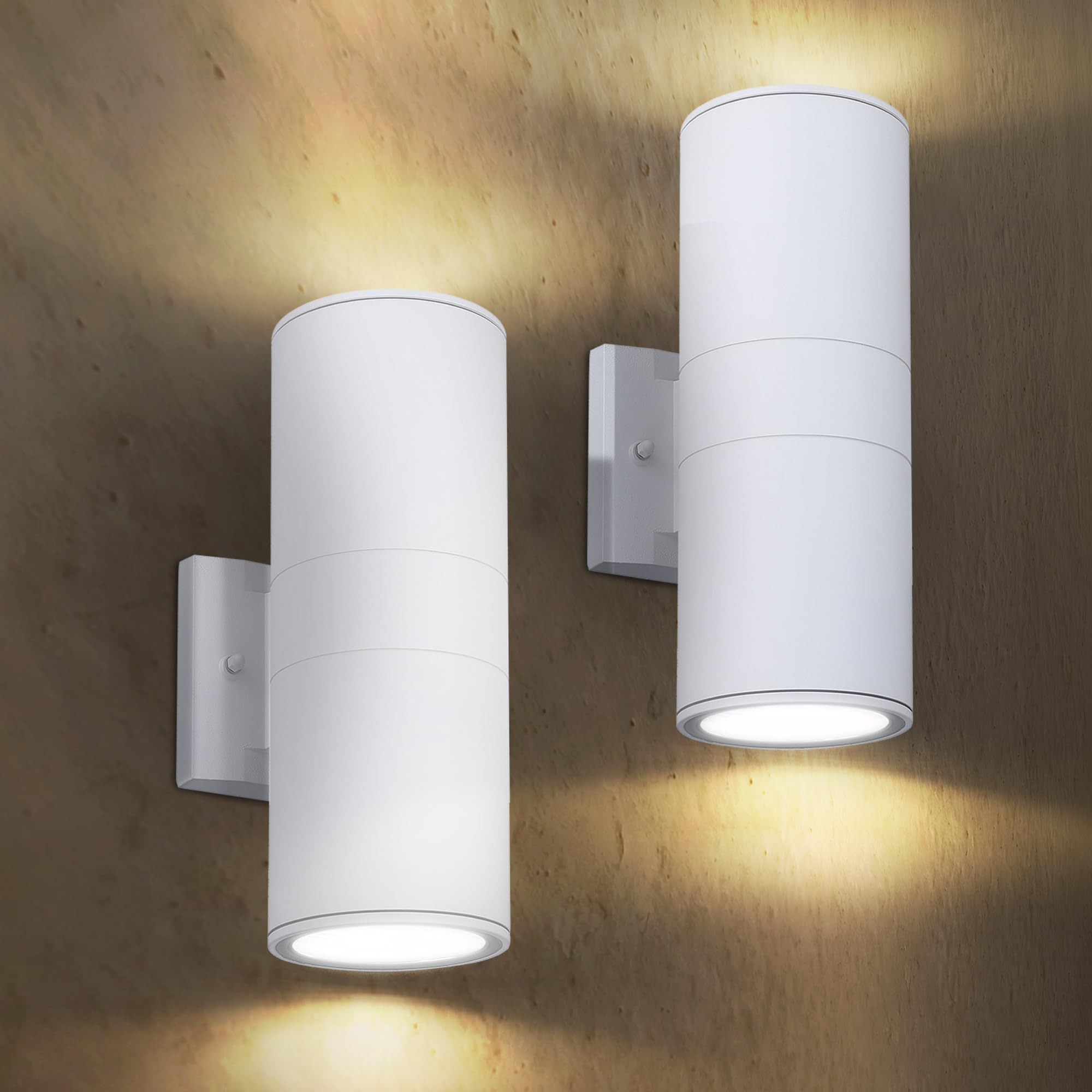 Asd 2-Way Round Cylinder Wall Light Fixture | 120W E26 Socket 120V | Waterproof  Led/Cfl/Incandescent Bulbs Compatible  Etl Listed | Exterior Patio Lighting Sconce  Outdoor Porch Lamp | White  2 Pack