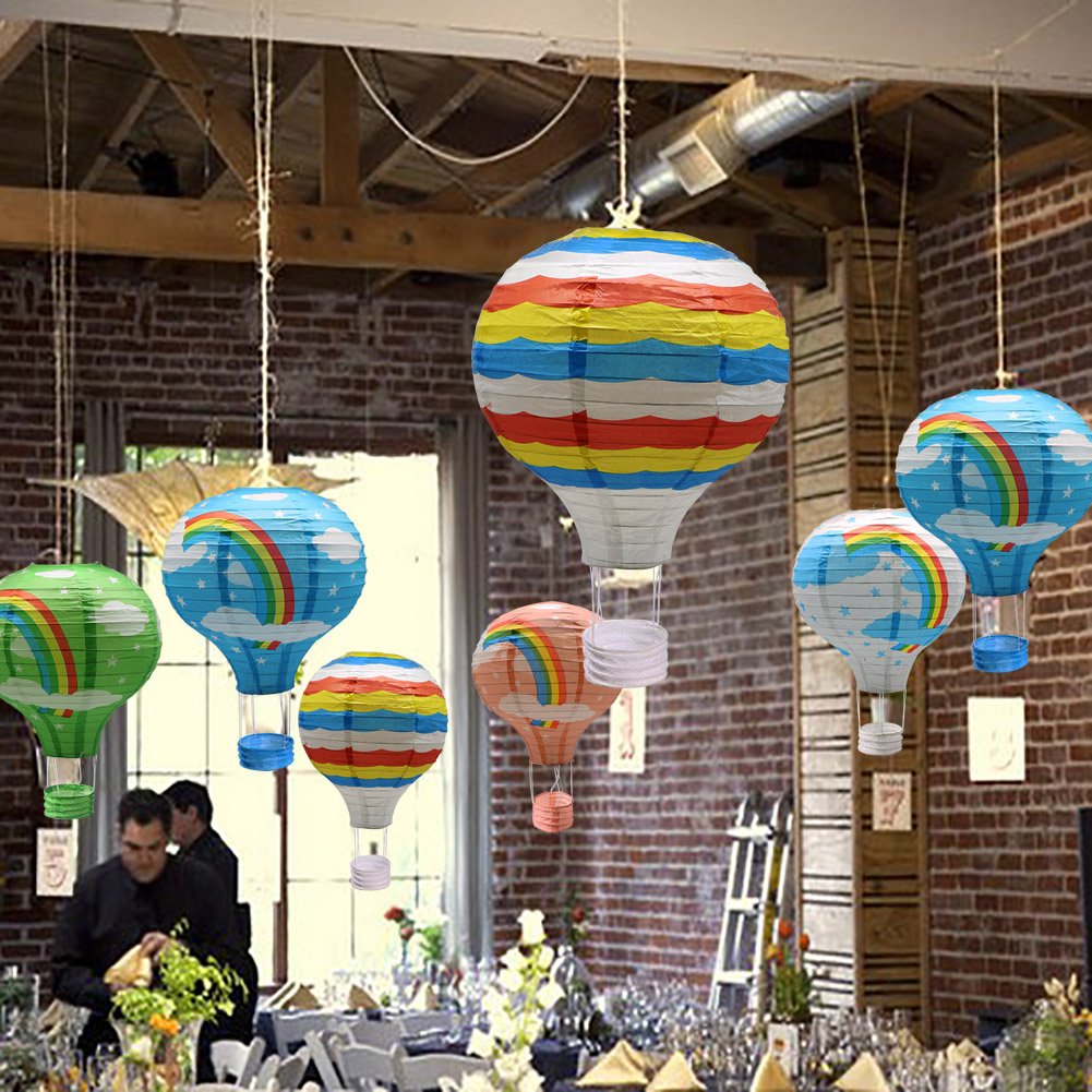 ADLKGG Hanging Rainbow Hot Air Balloon Lanterns, Pack of 5, 12 inch, Paper Party Decoration for Birthday & Christmas