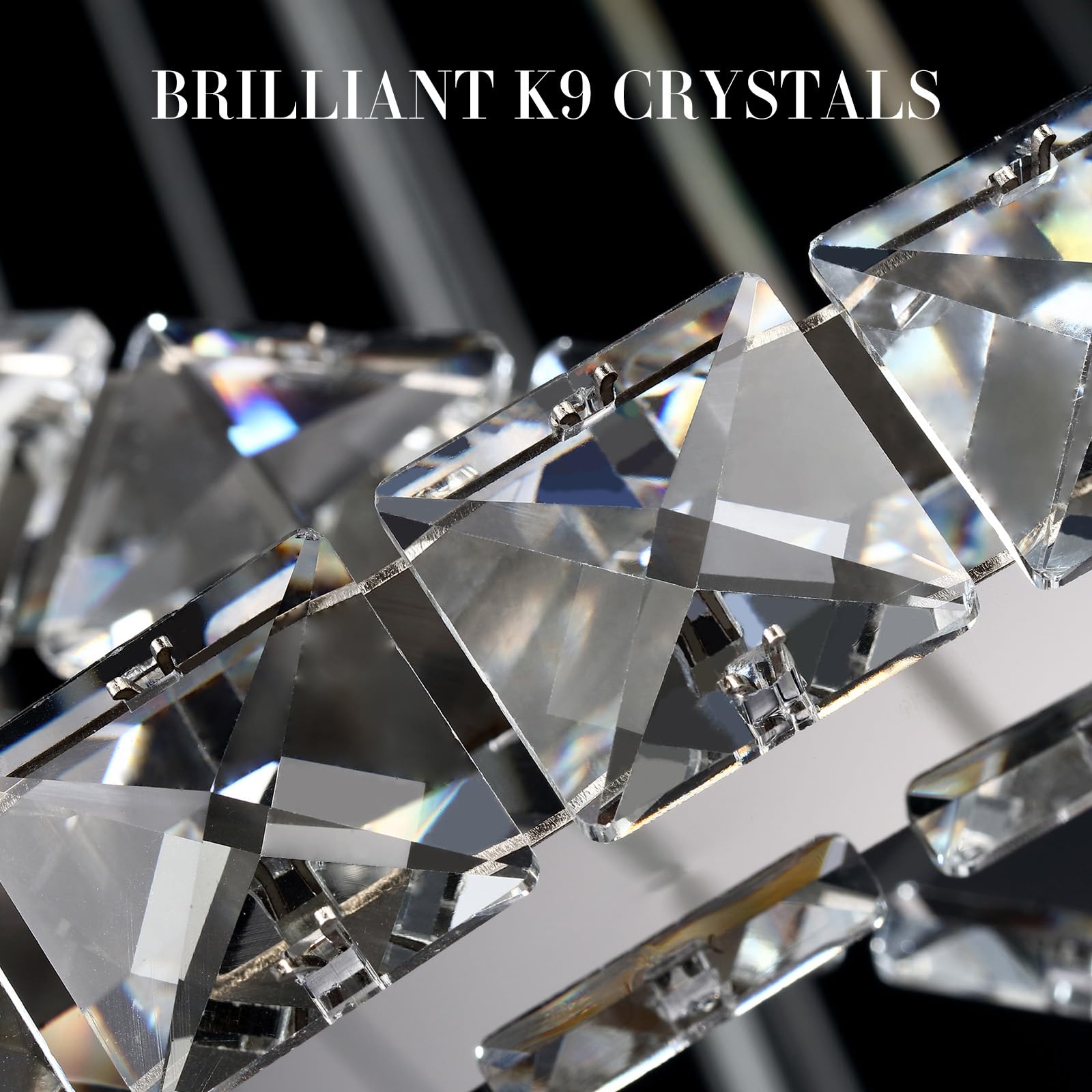 Siljoy 6 Ring Crystal Chandelier Lighting - LED Ceiling Fixture, High Ceiling Foyer, Stainless Steel, Model HLP168-234567