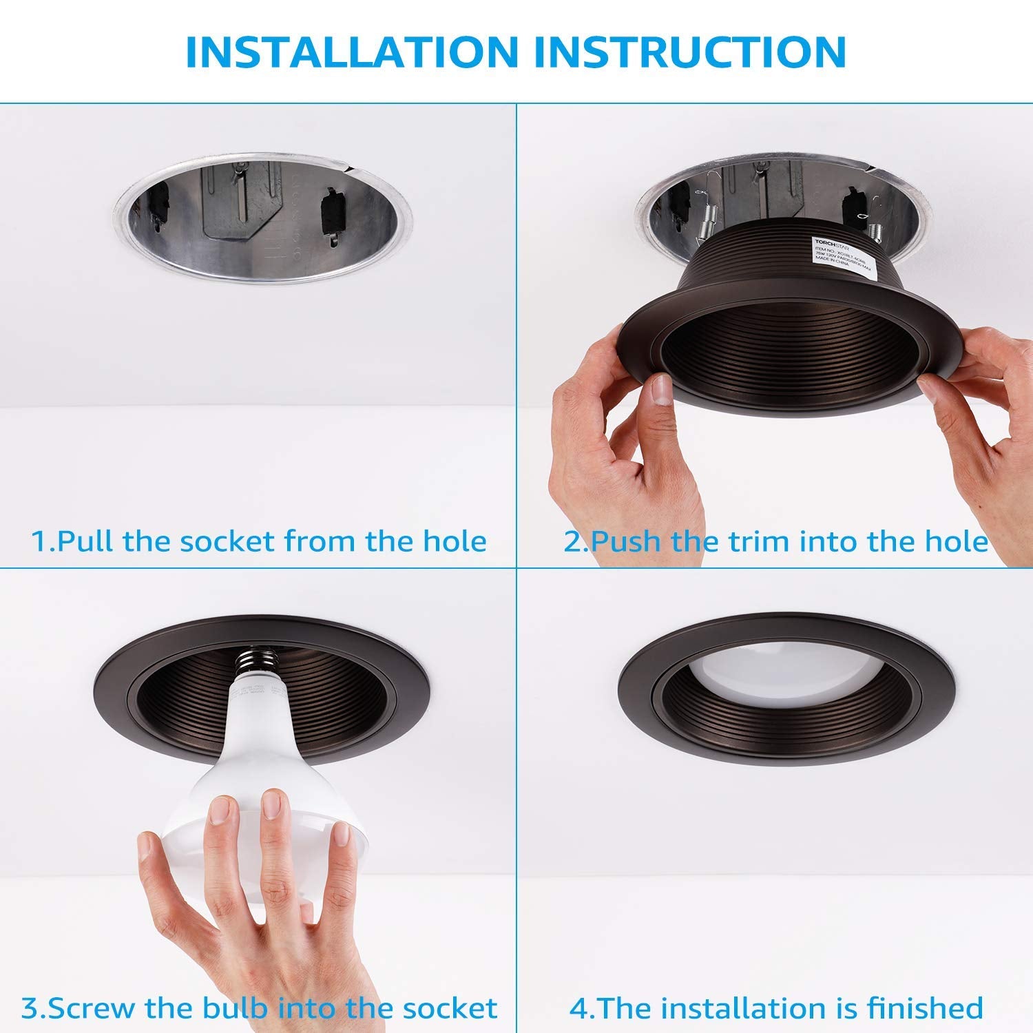 TORCHSTAR 12-Pack 6 Inch Recessed Light Trim, Oil Rubbed Bronze Step Baffle with Detachable Ring, Model XO1RLT-6ORB-12P