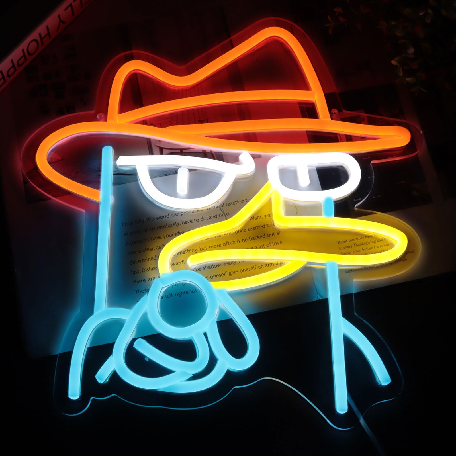 Tiabuy Neon Sign for Bedroom, Dimmable LED Cartoon Light, Agent P, Colorful Acrylic Decor, Model TB-NS-F-01
