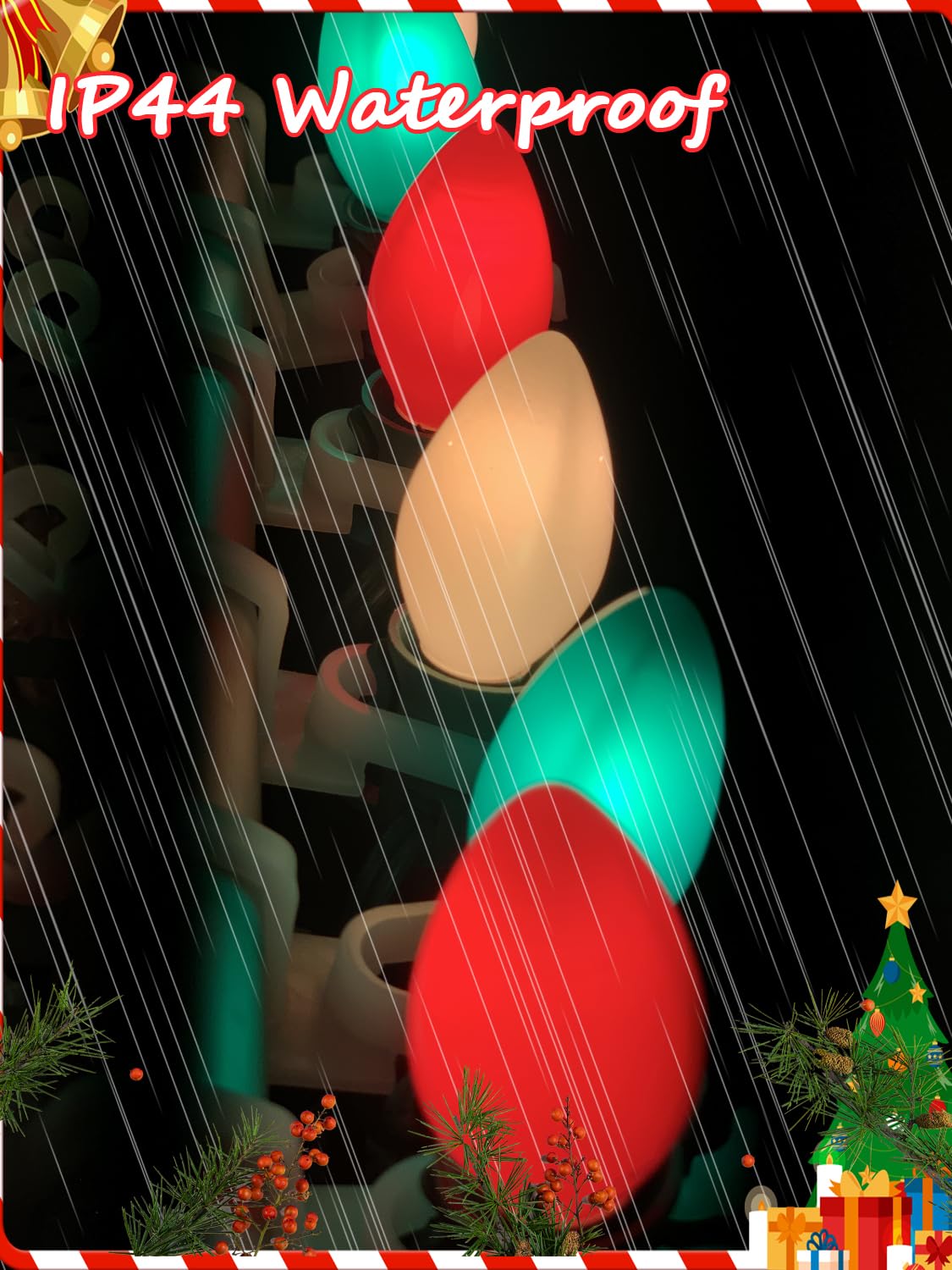 C7 Led Christmas Lights Outdoor, 25Ft Vintage Christmas String Lights With 27 Red Green White Led Bulbs(2 Spare), Classic Christ