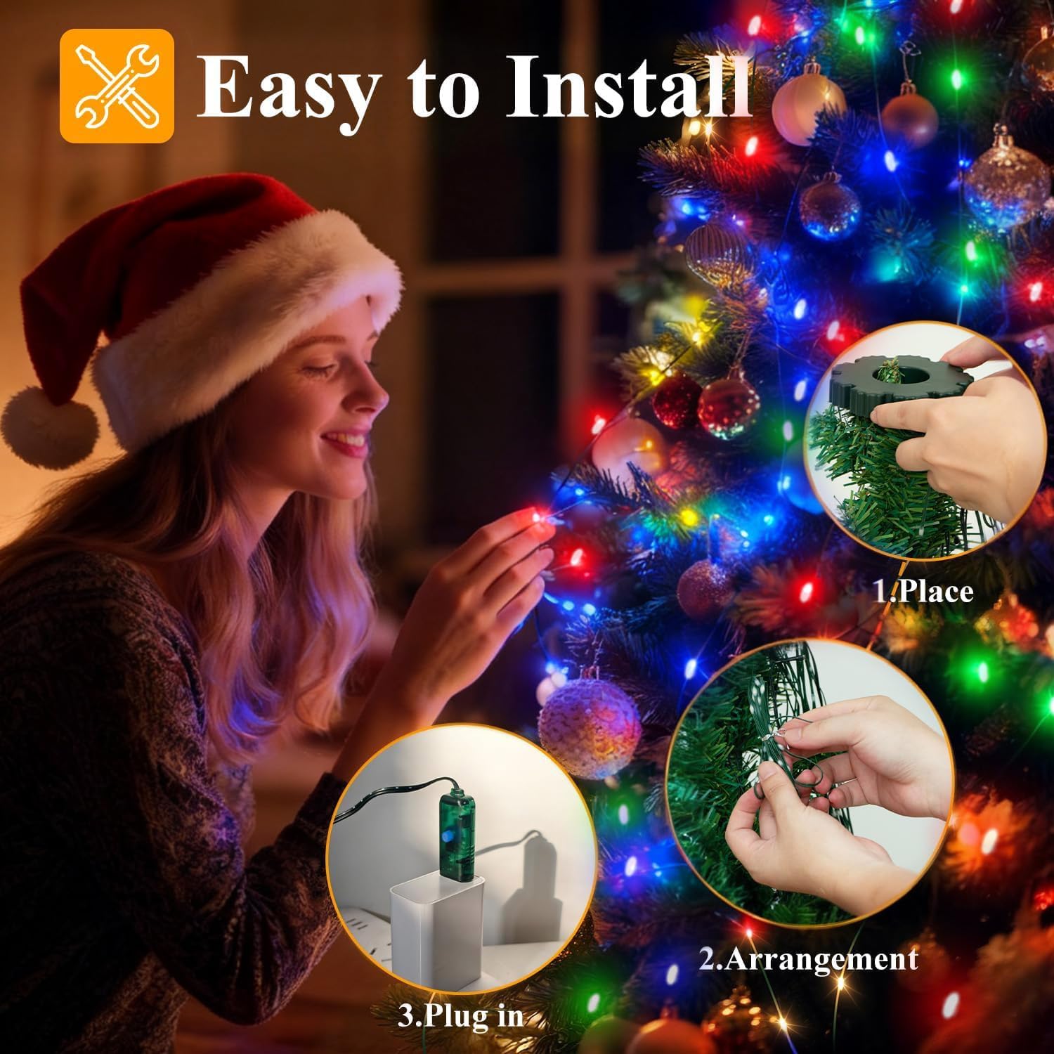 Btfarm Christmas Tree Lights With Remote  9.84Ft 480 Led Usb Plug In Fairy Xmas Light For 8-12Ft  Timer Waterproof Dimmable Cascading Twinkle String Lights 8 Modes For Indoor Outdoor Decor  Multicolor
