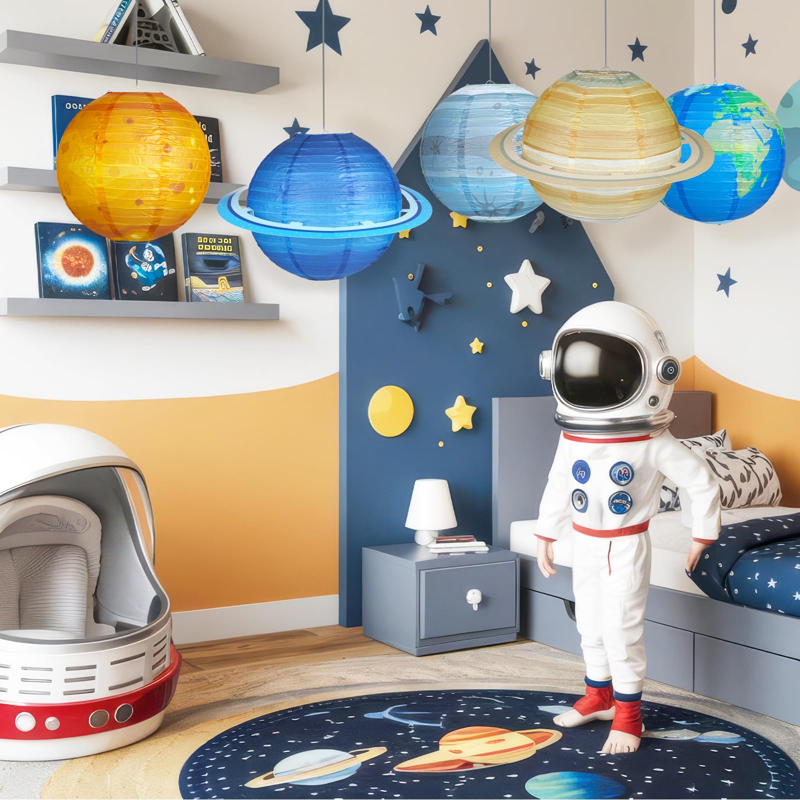 Fontien 8 PCS Planet Paper Lanterns - 12 Inch Outer Space Party Decorations, Solar System Design for Kids' Space Theme Birthday Parties