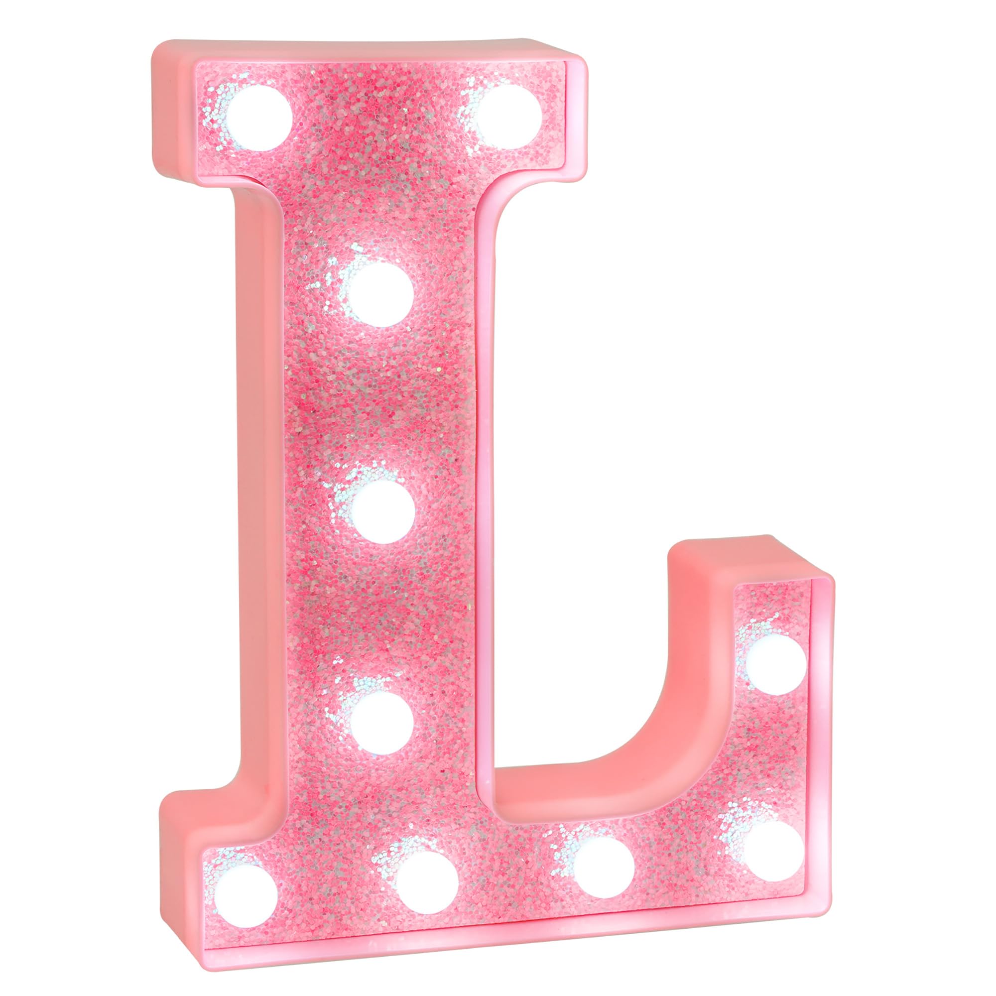 EUFONY Pink Glitter LED Marquee Light Up Letter L with Cool White Lights, Battery-Powered Alphabet Letter Sign for Girls Gift, B