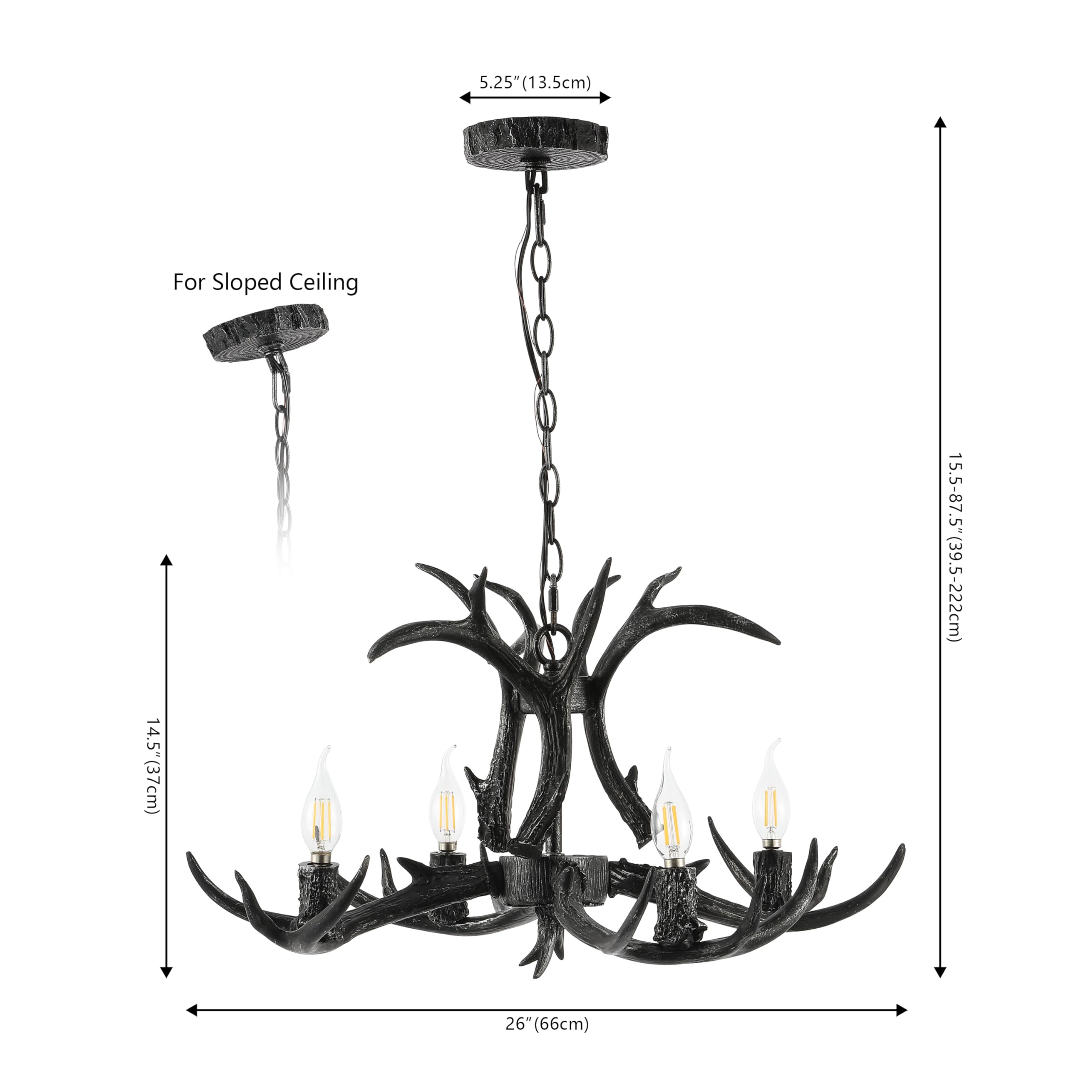 Jonathan Y Jyl6301D Eldora 26'' Adjustable Resin Antler 4-Light Led Chandelier, Black For Living Room, Dining Room