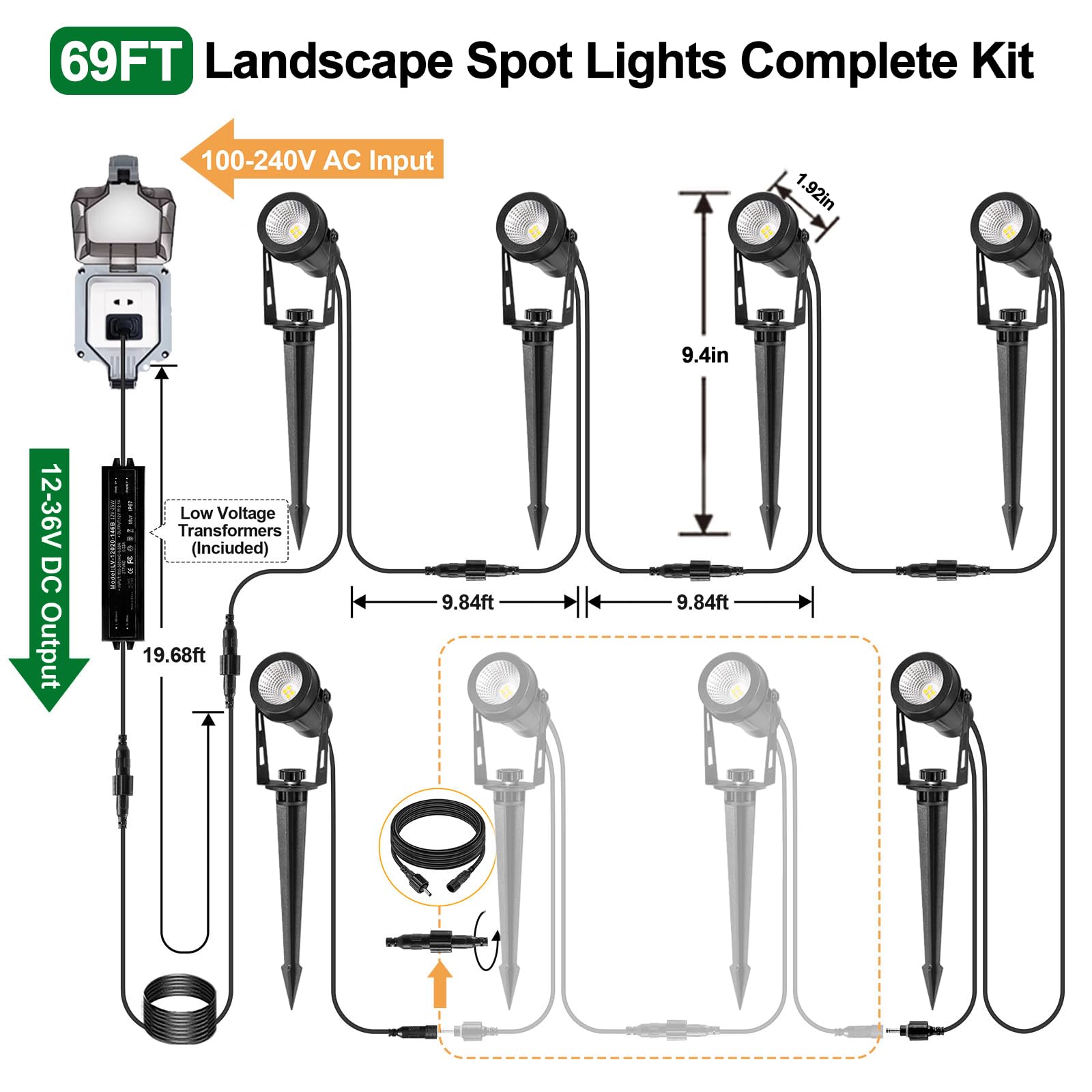 Iriseco Low Voltage Landscape Lighting, 6 Pack Outdoor Spot Lights With Transformers, 12V Warm White Landscape Spotlights Ip65 W
