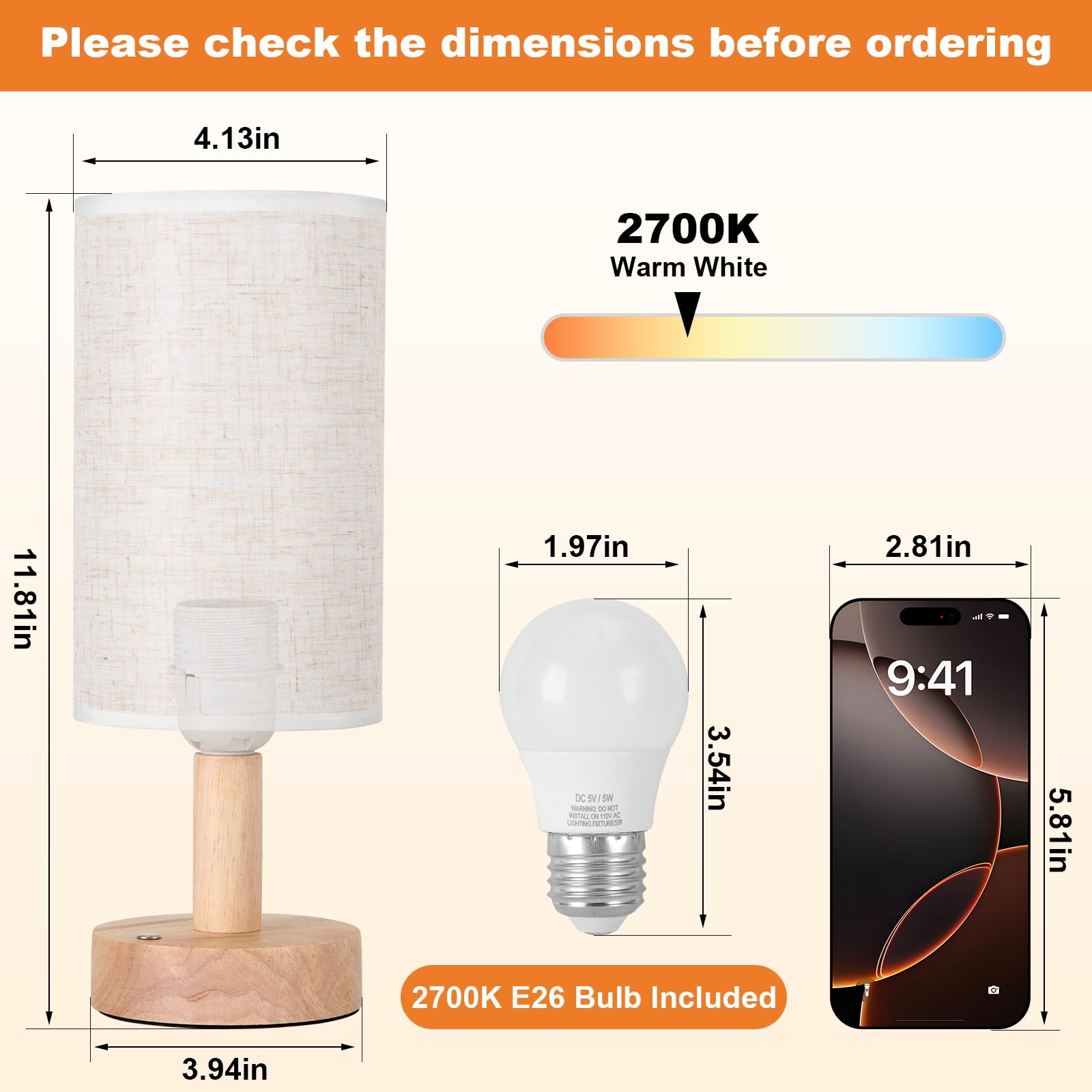 Small Cordless Touch Table Lamps Set Of 2 With Stepless Dimming, Natural Wood Base & Linen Fabric Shade,Wireless Battery-Powered