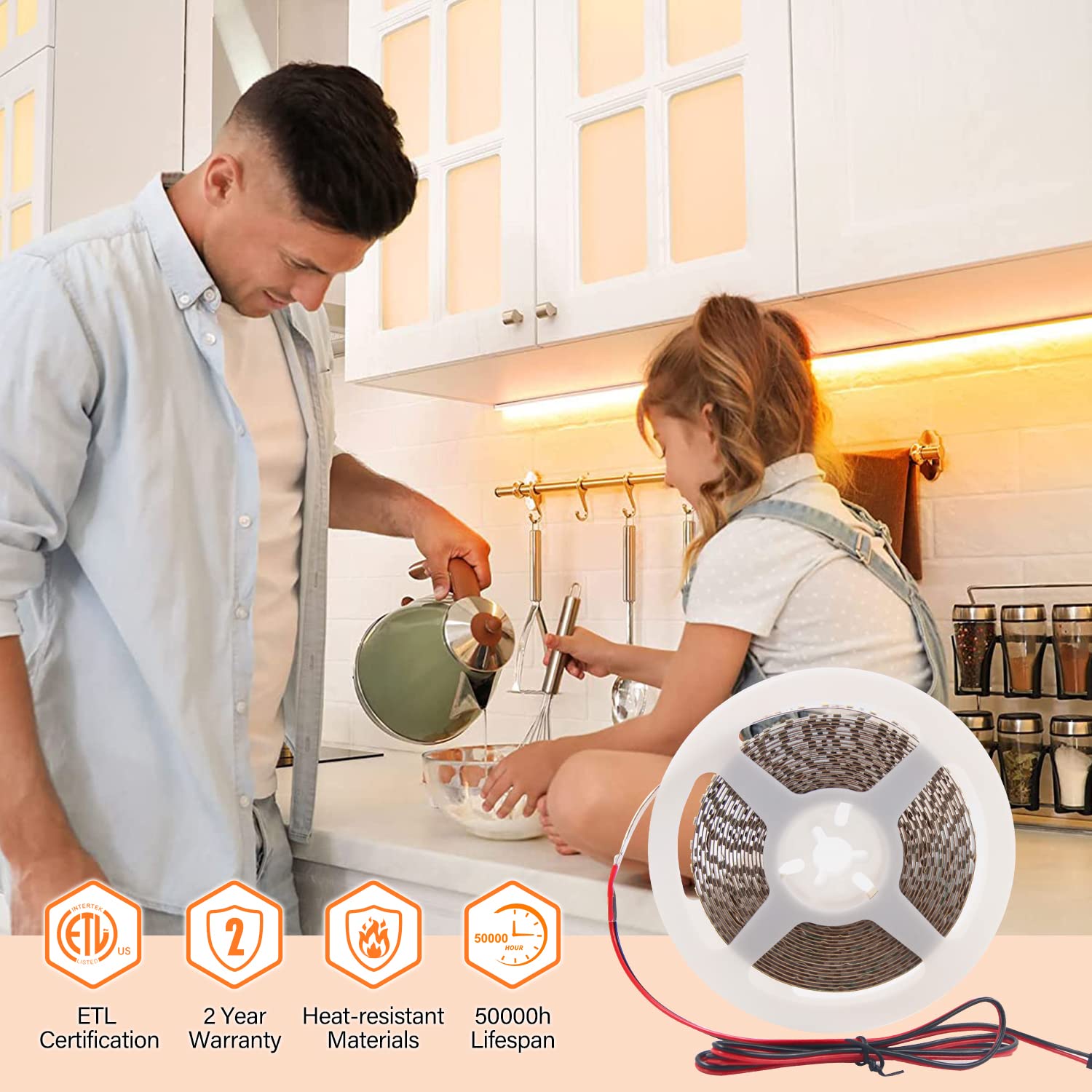 Vst Led Strip Lights Natural White 120Leds/M 1000Lm/M 9.6W/M Led Tape Light 12V 2835 Cuttable Connectable Dimmable Led Strips For Indoor Under Cabinet Etl-Listed,No Driver (4000K-8.2Ft White)