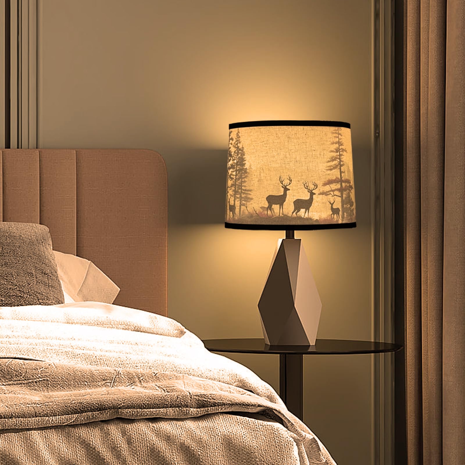 Lamp Shades Set Of 2, Medium Fabric Deers Lampshades For Table Lamps, Floor Lamps, 13'' Top X 13'' Bottom X 10'' High (Spider) H