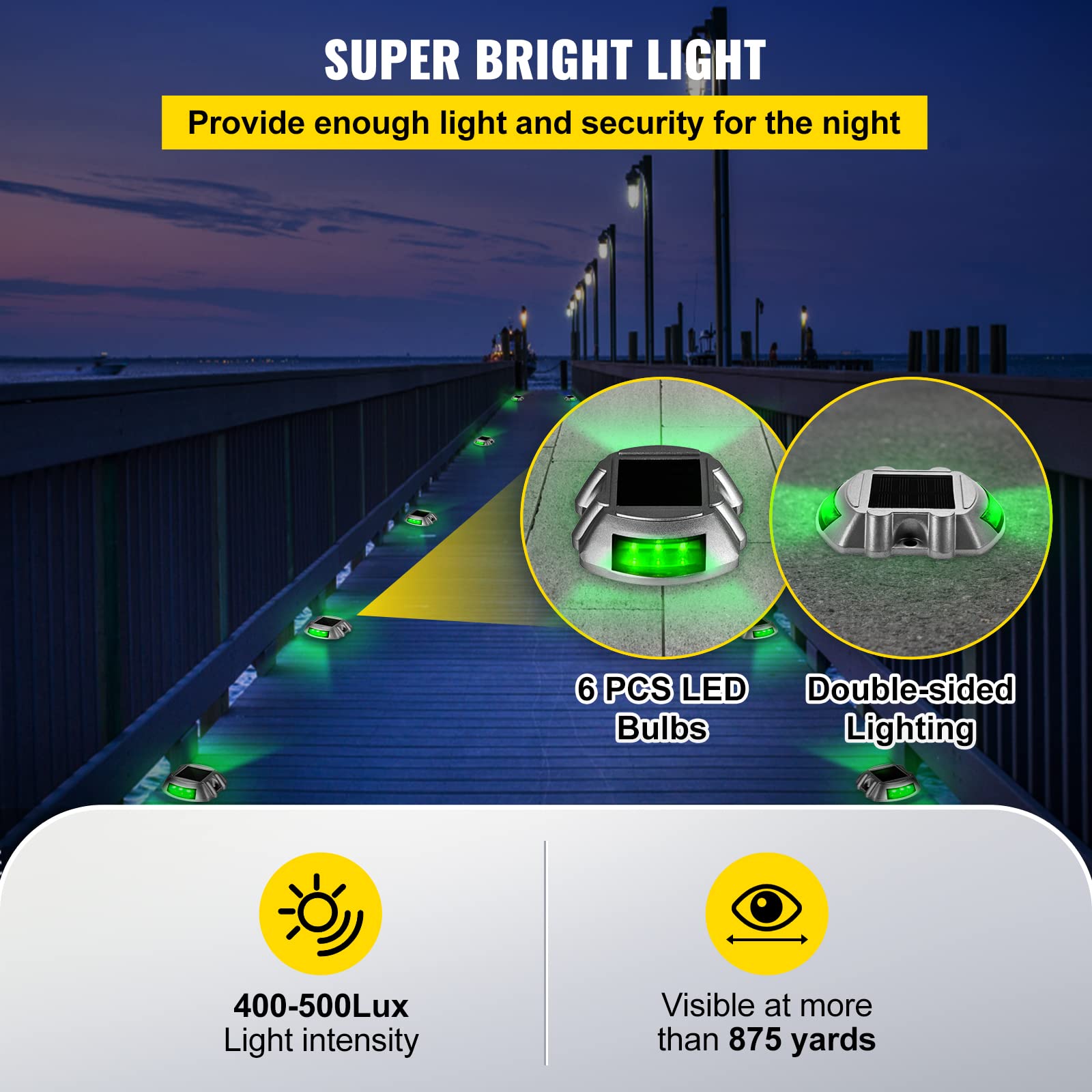 Vevor Driveway Lights 4-Pack, Solar Driveway Lights With Switch Button, Solar Deck Lights, Wireless Dock Lights 6 Leds For Path