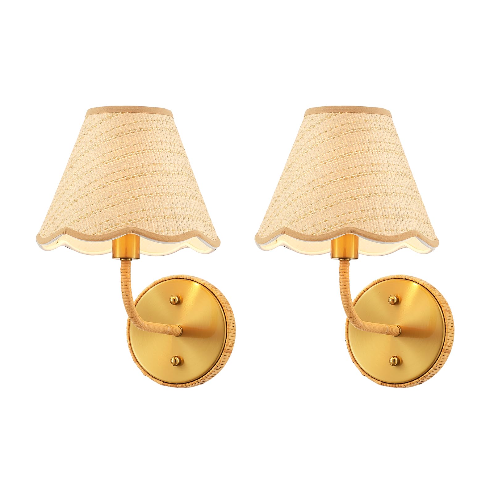 Elycucpa Boho Hand Woven Rattan Wall Sconces Set of Two Rustic Industrial Wall Lamp Brass Farmhouse Wall Lights for Bedroom Livi