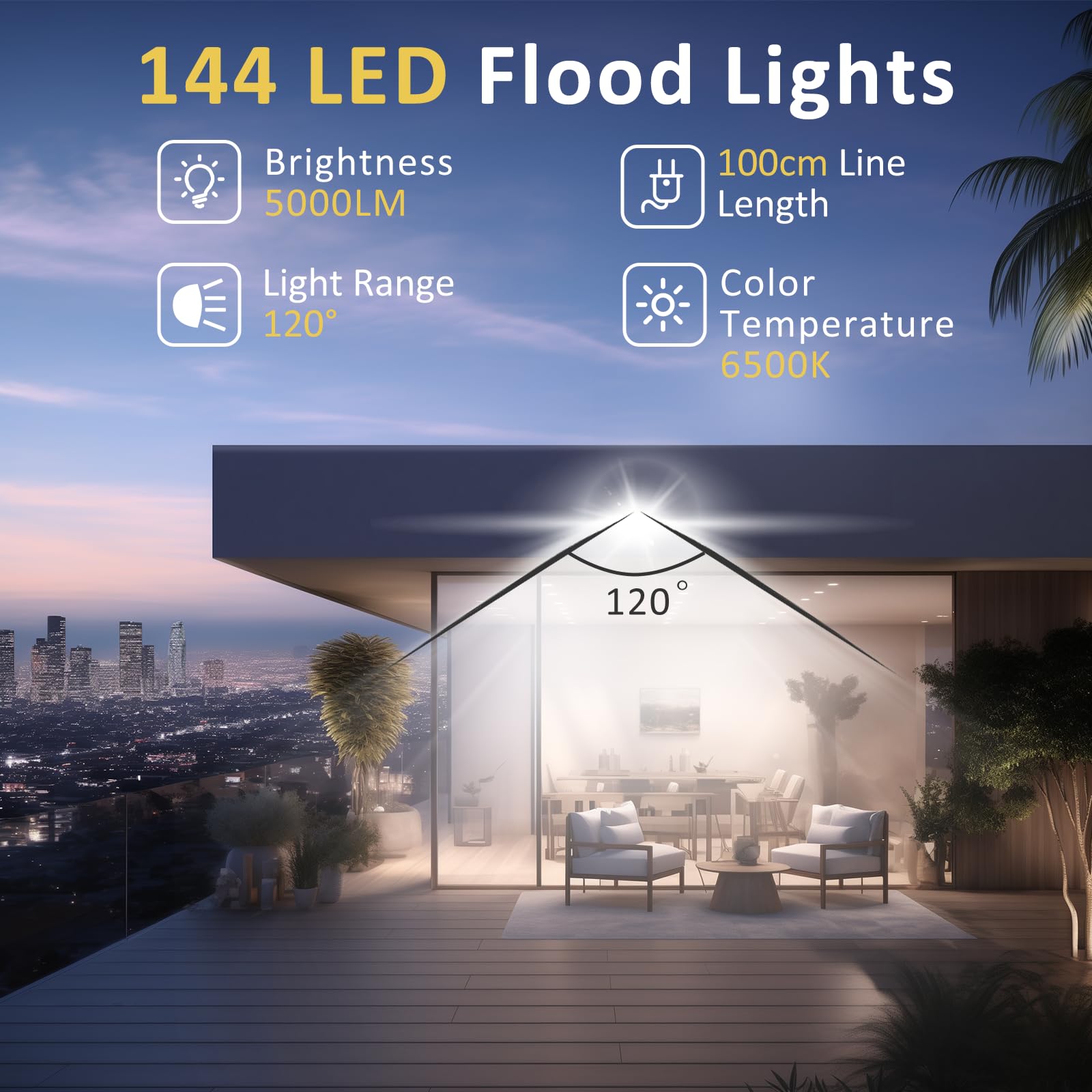 ZHPINGMX 100W LED Flood Light, 10000LM, 6500K Daylight White, IP66 Waterproof, Aluminum, 2-Pack, Black, Model TGD50W