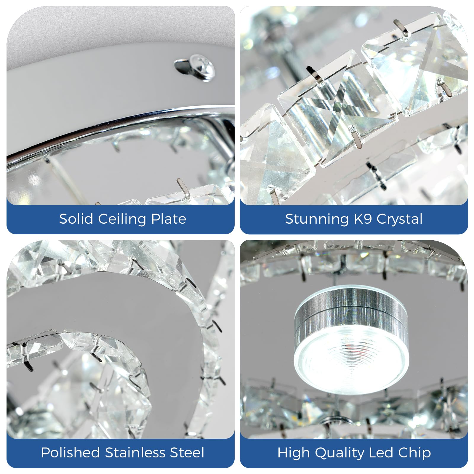 Rheafon Modern Crystal Chandelier 2-Layer Round Crystal Led Ceiling Light Fixture Flush Mount Chandelier Light With Crystals For